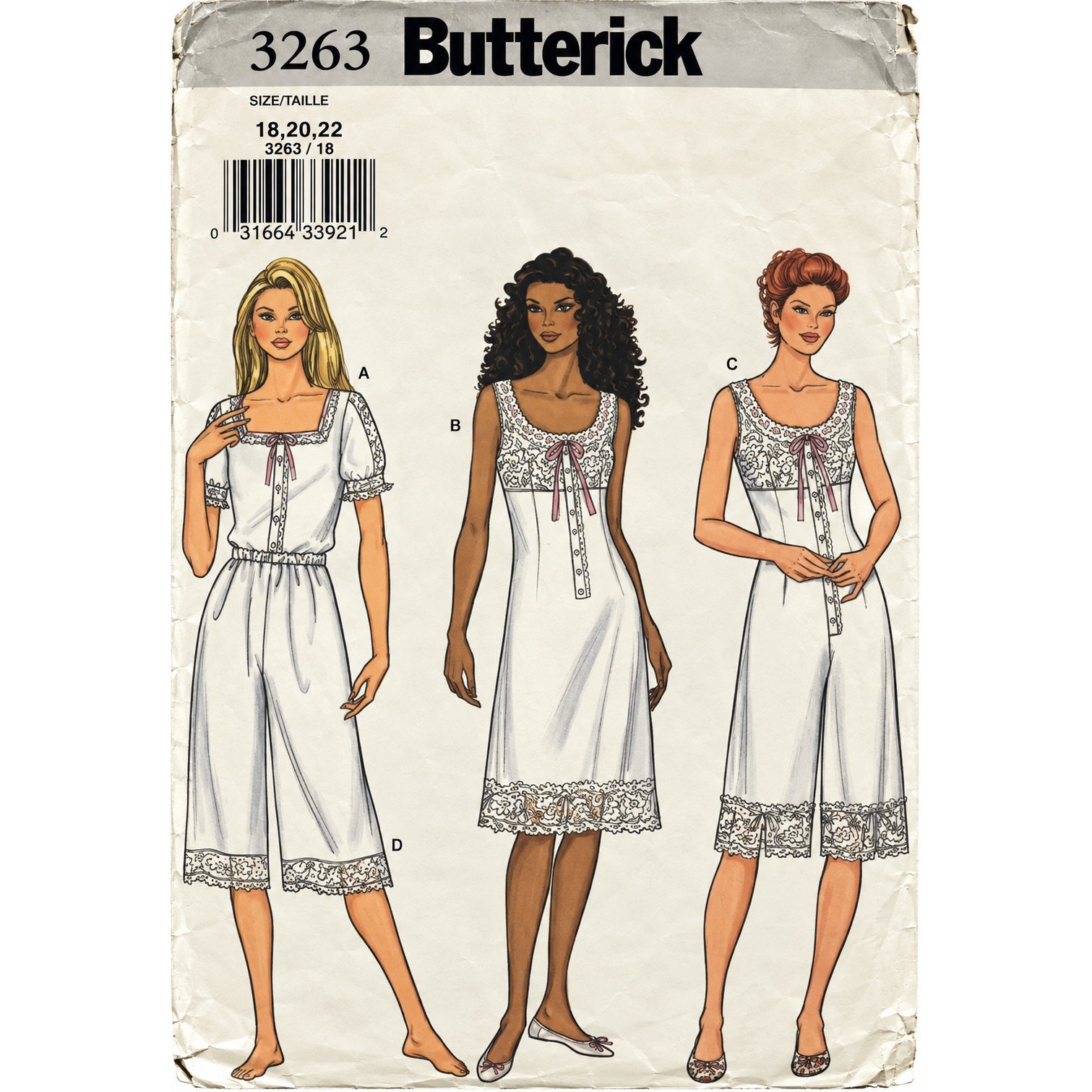 Butterick Retro Sewing Pattern 3263 Lingerie Slip Cami Bloomers Size 18-20-22 UC