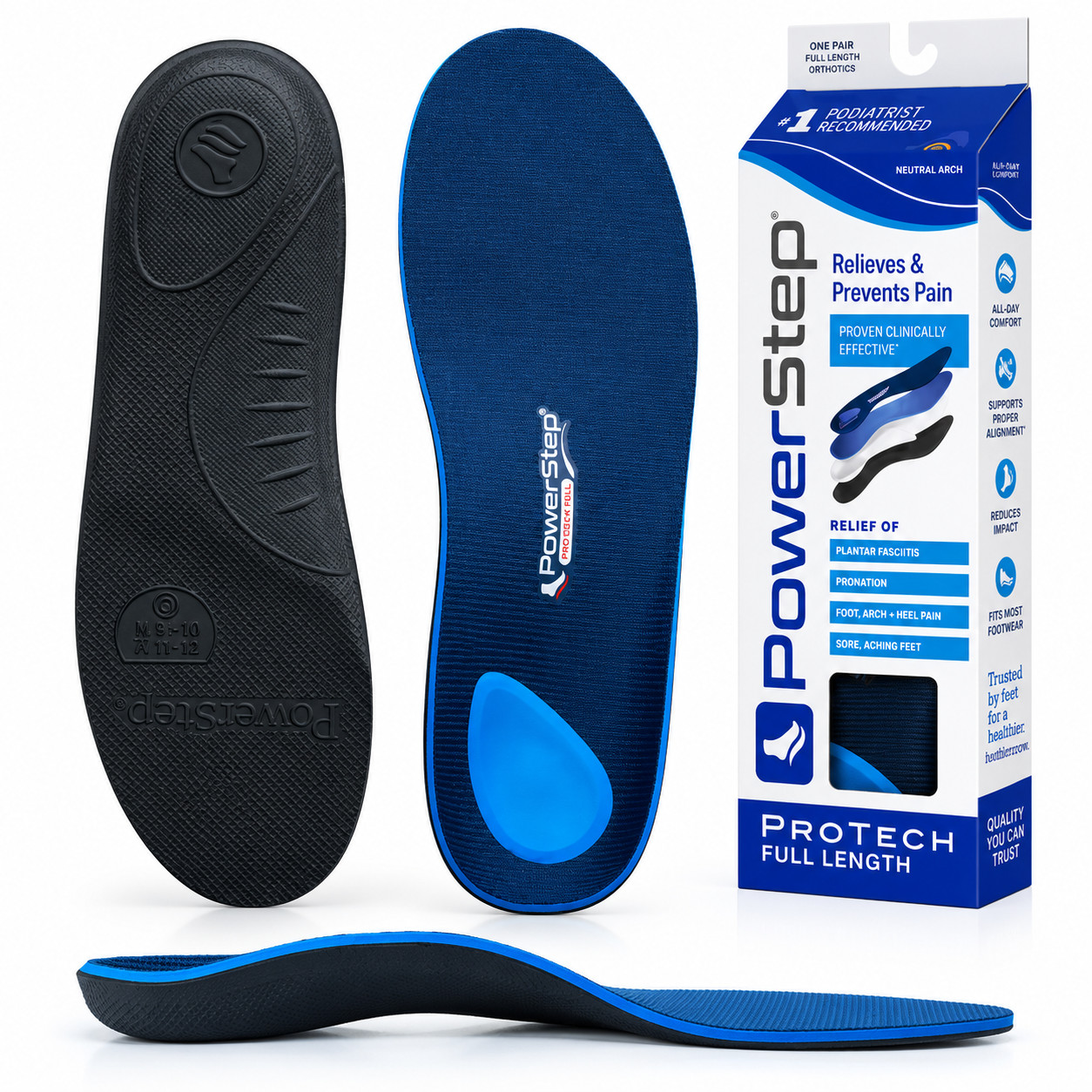 PowerStep ProTech Full Length Orthotic Insoles - #1005-01 -  Medical Grade Arch
