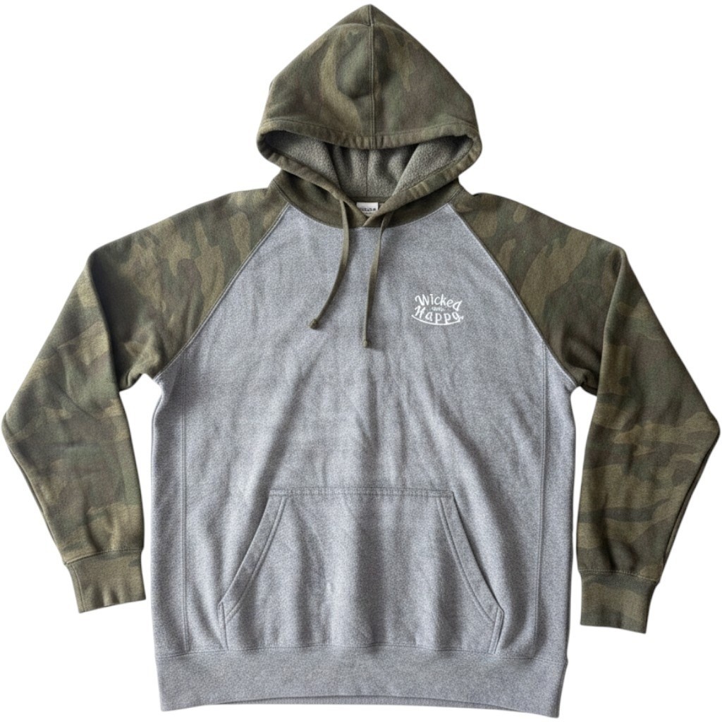 Wicked Happy Womens Camo Raglan Sugar Skull Graphic Hoodie Camo M Camouflage
