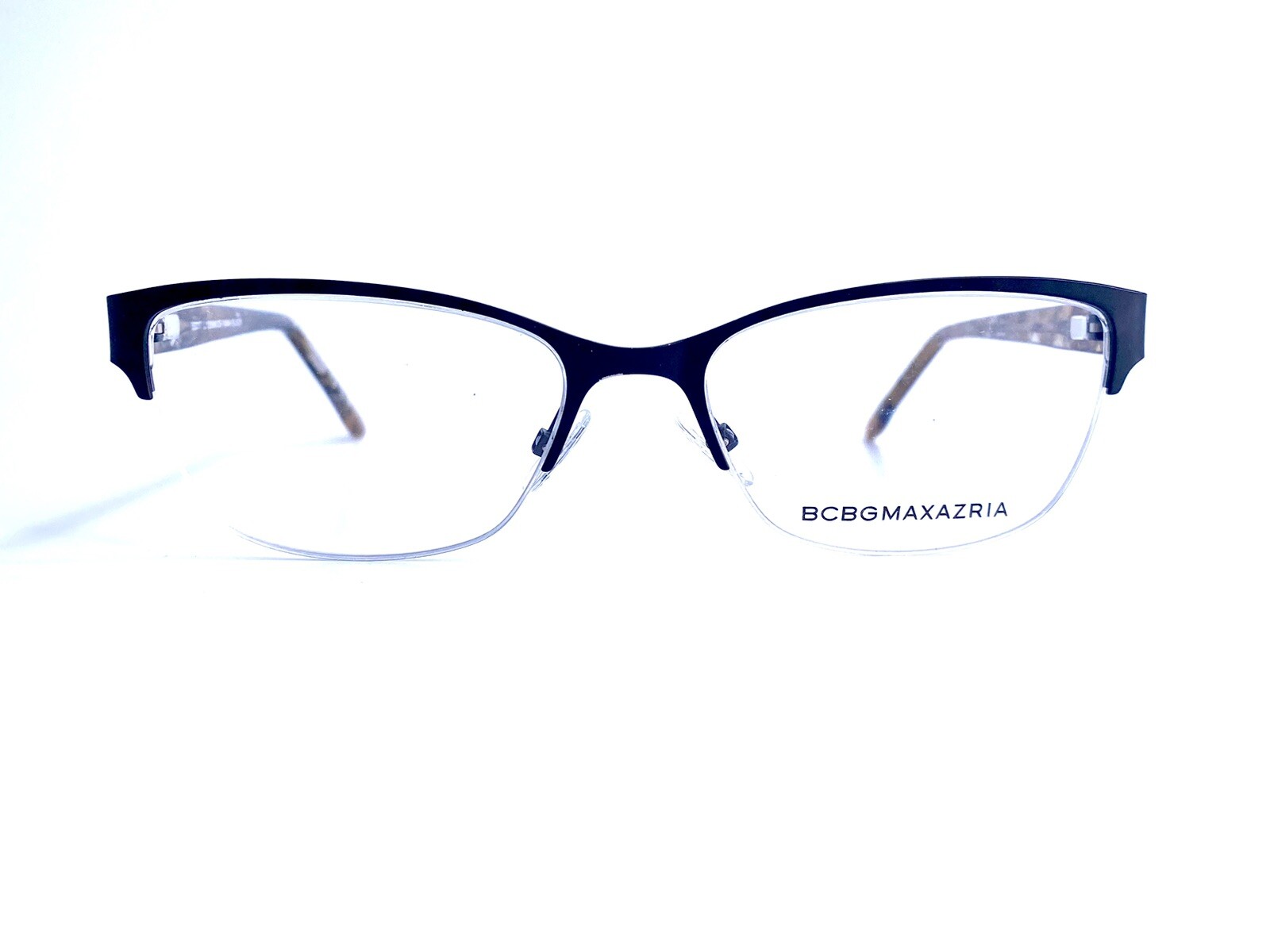New BCBG Maxazria Black Cat Eye Half Rim Glasses Marble Temples Kana 53 17 135