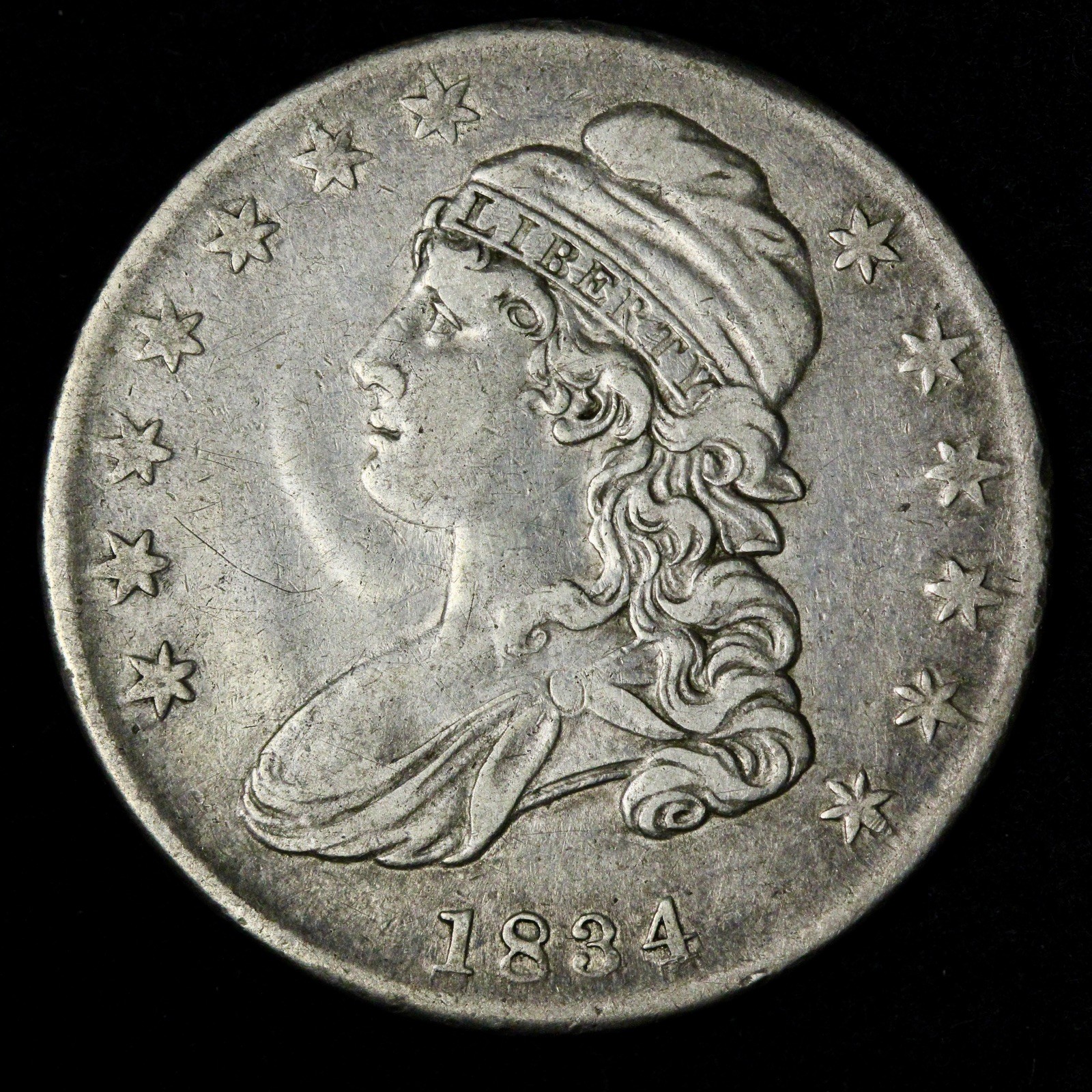 1834 SD SL Capped Bust Half Dollar XF+ TONED E313 KDRCHM