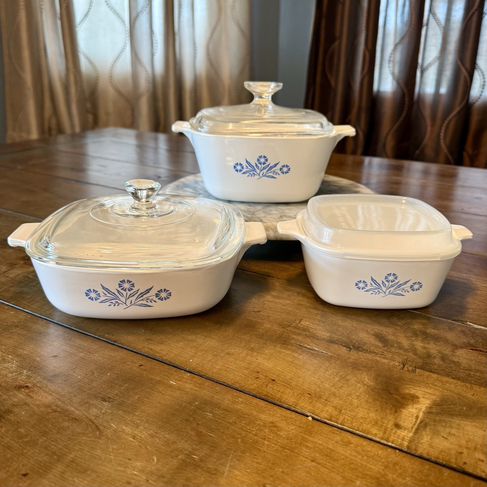 6pc VTG Corning Ware Cornflower Blue Casserole Serving Dish Set Pyrex Lids