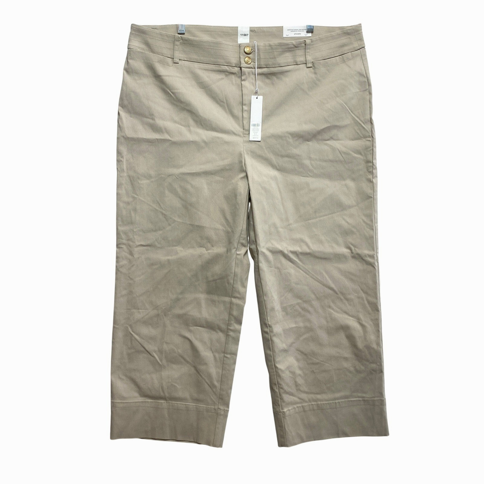 Chico\'s Trapunto Wide Leg Crop Pants Womens 18 Smokey Taupe Tan 