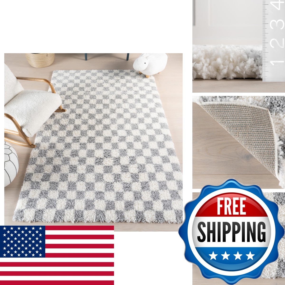 nuLOOM Adelaide Light Grey Checkered Power Loomed Area Rug, 3\' x 5\' OZBZ nuLOOM Adelaide Light Grey Checkered Power Loomed Area Rug, 3\' x 5\' OZBZ