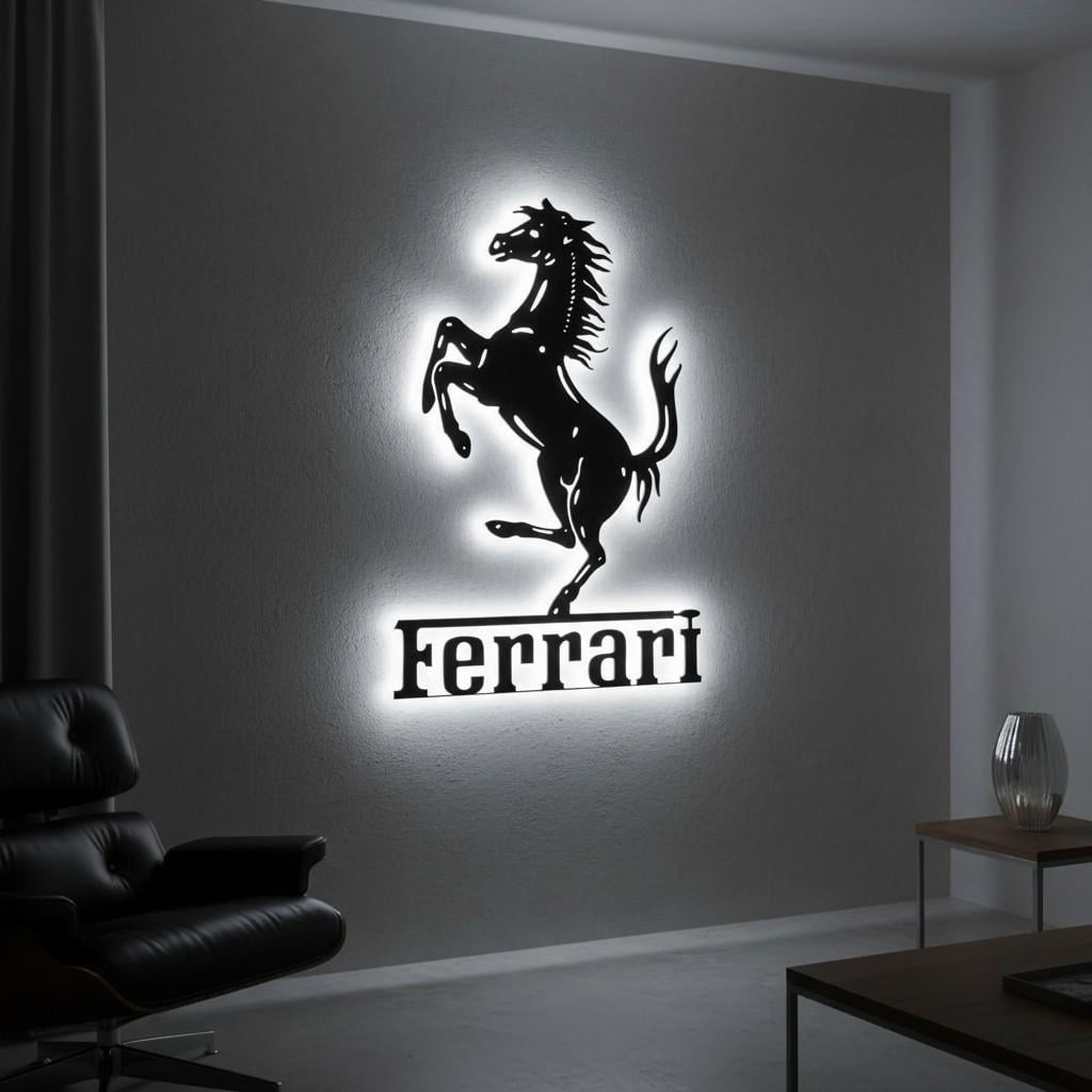 Ferrari Prancing Horse Metal Wall Art LED Sports Car Garage Sign Decor Ferrari Prancing Horse Metal Wall Art LED Sports Car Garage Sign Decor