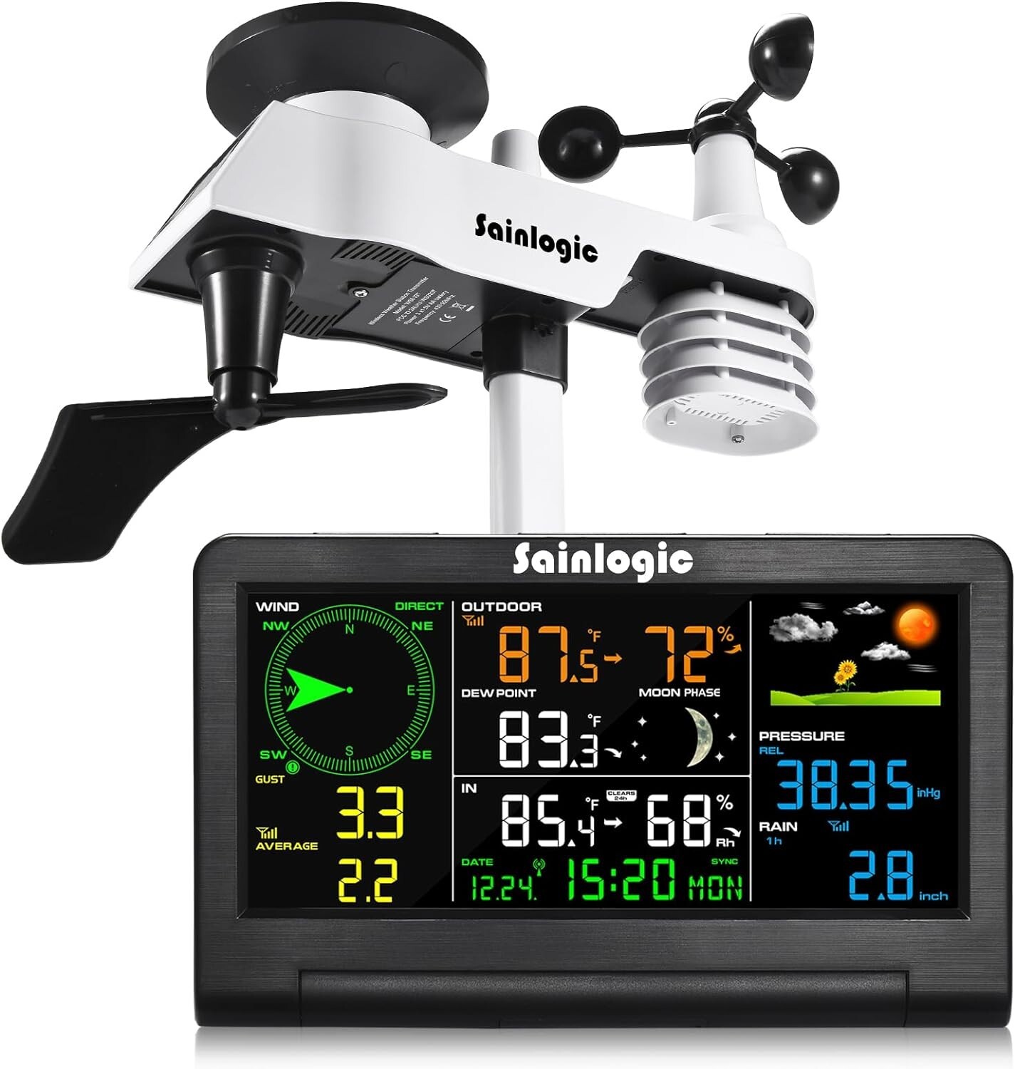 Sainlogic Weather Station Wireless 8-IN-1 Indoor Outdoor Color LCD Display
