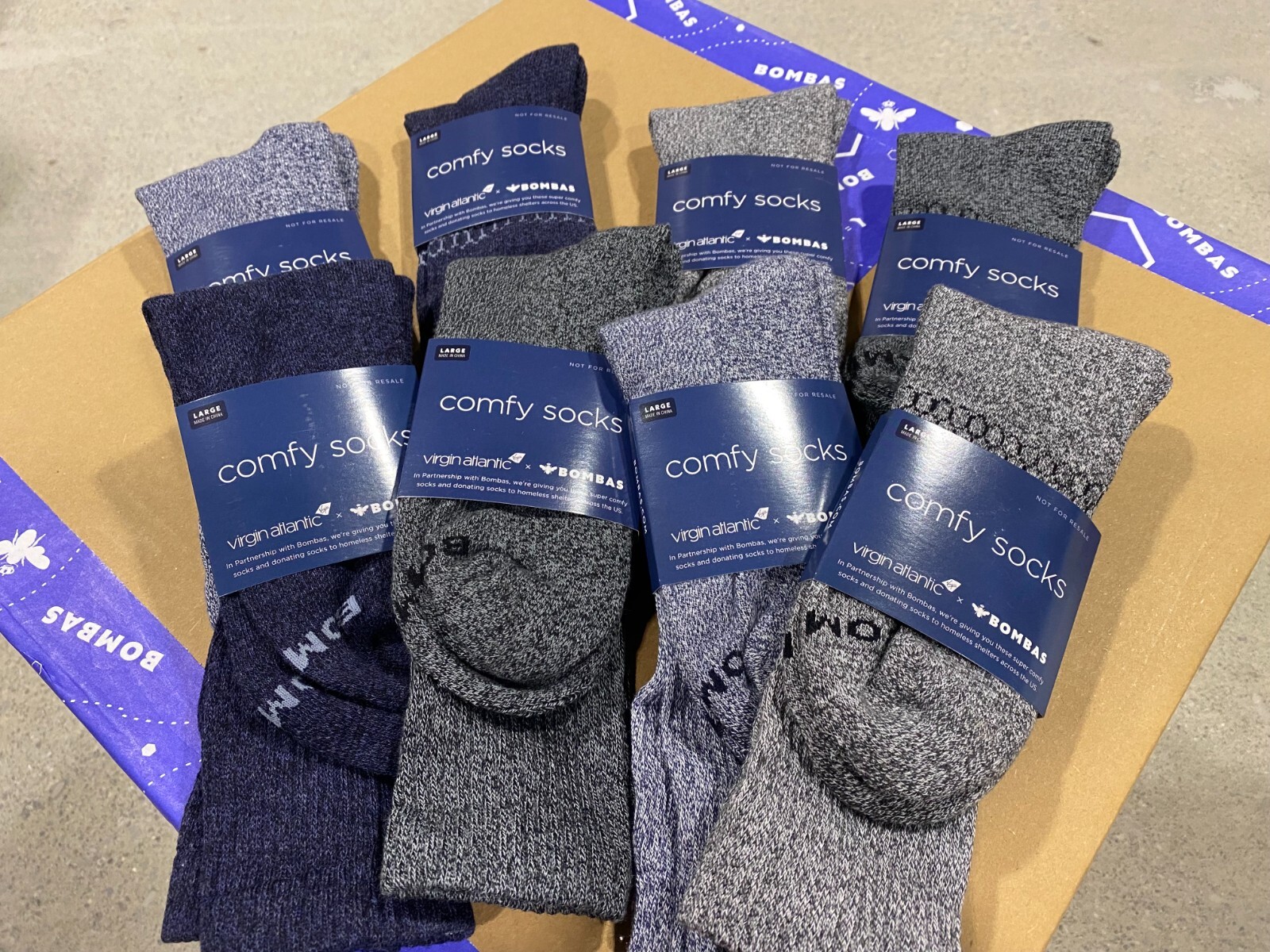 Bombas Calf Socks Large Assorted Gray Solid 8-Pack | Virgin Atlantic  | NWT