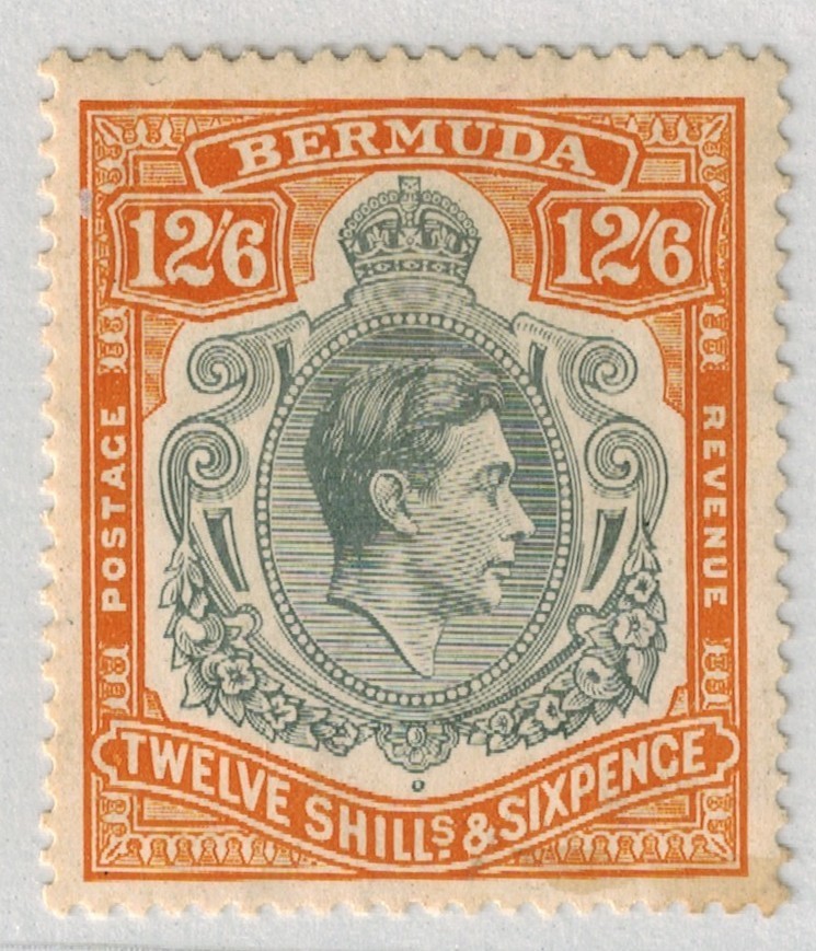 Bermuda 1939 KG VI SG 120a 12S 6d Grey & Brown on Orange P14 MNH GEM
