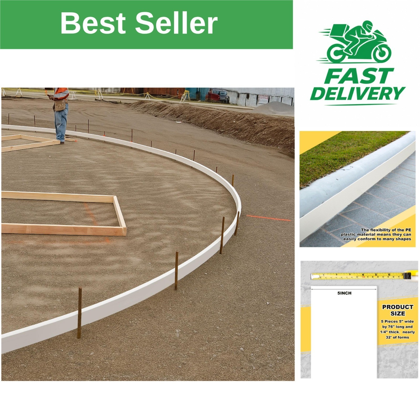 Timgle 5 Pcs Plastic Concrete Forms for Garden Walkway Edging