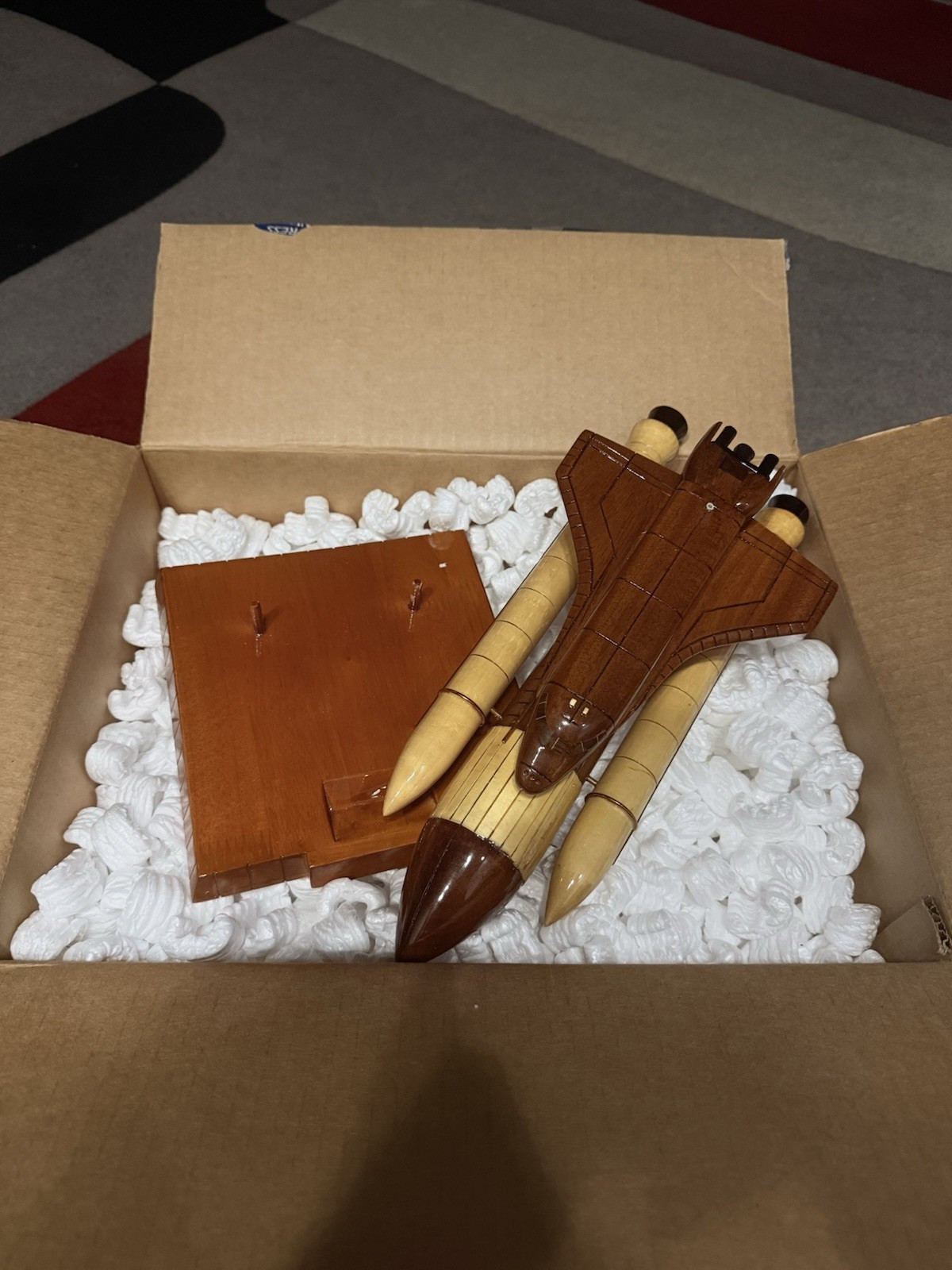 Vintage Wooden NASA Space Shuttle Full Stack Model (with Stand)