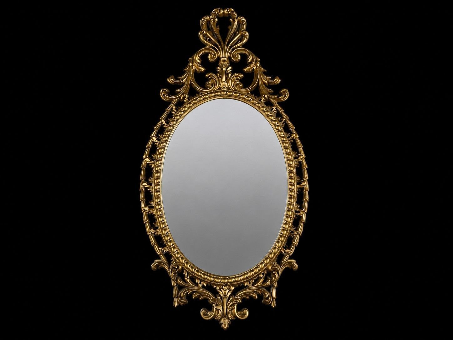 Vintage French Rococo Style Gilt Oval Wall Mirror Ornate Acanthus 34\