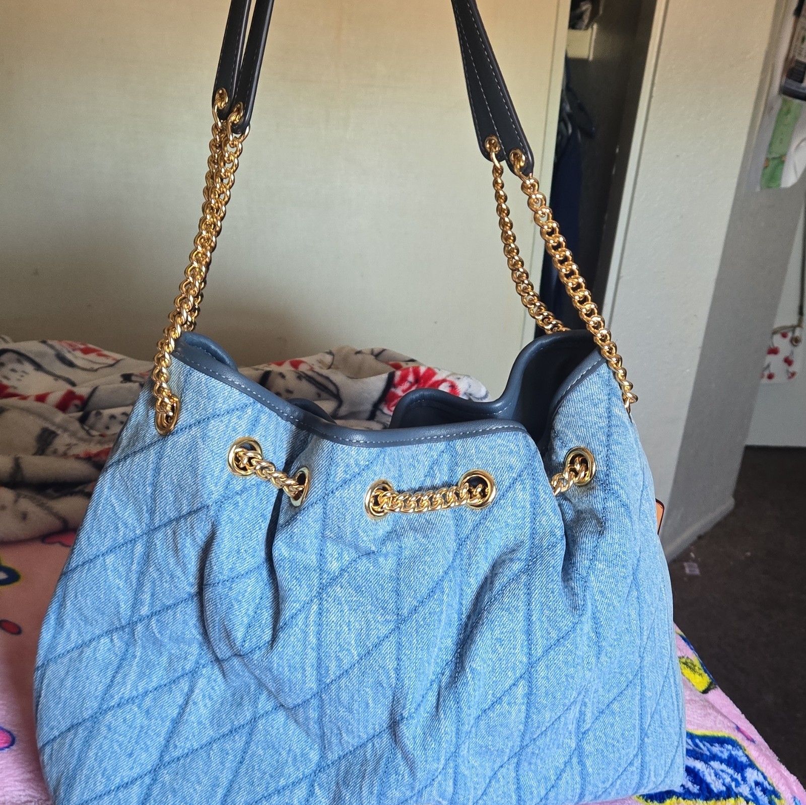 ‼️Coach Evelyn Shoulder Bag Regenerative Cotton Quilting CDC02 Indigo