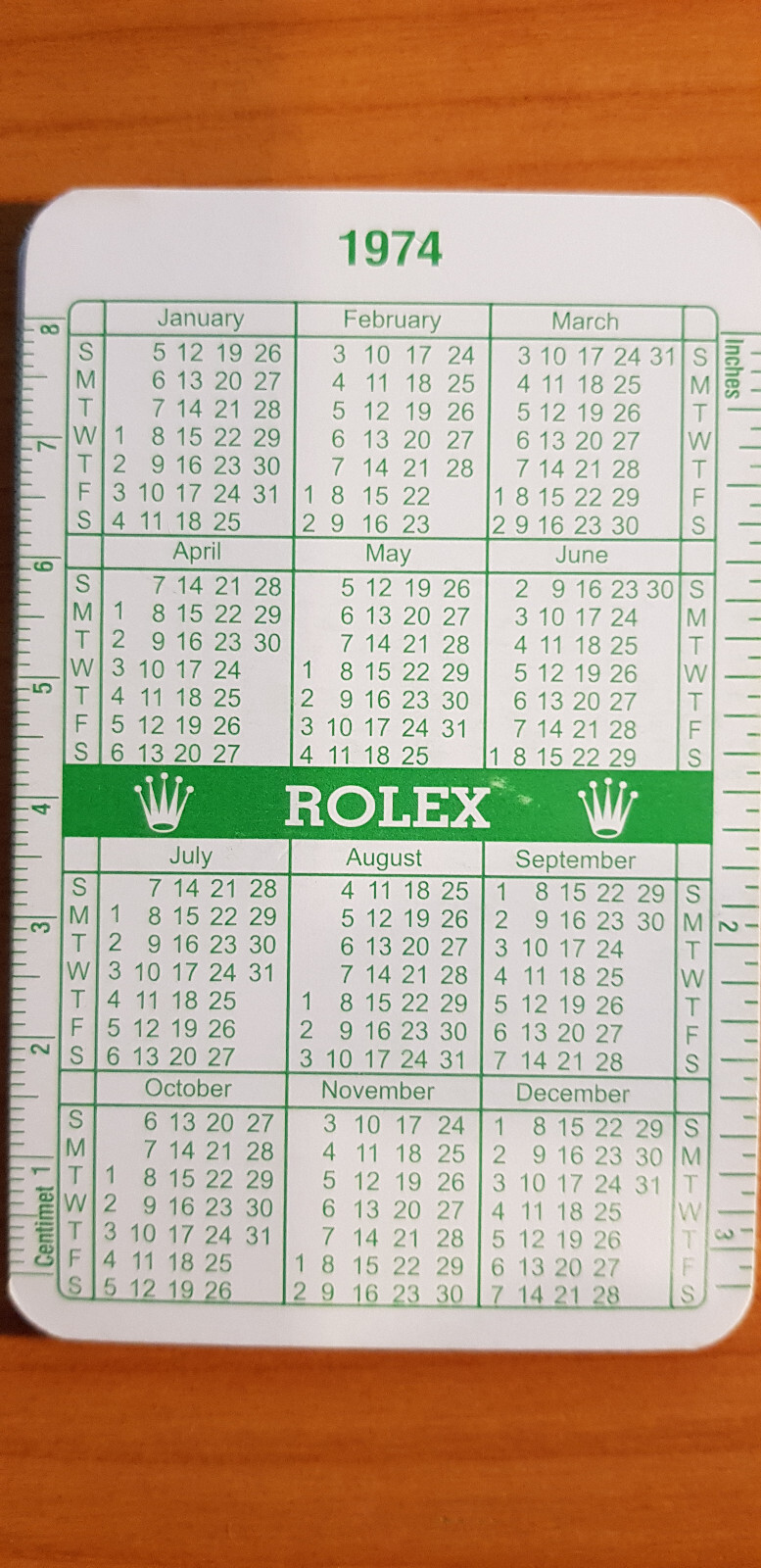 Rolex Calendar 1974/1975 green model in good condition