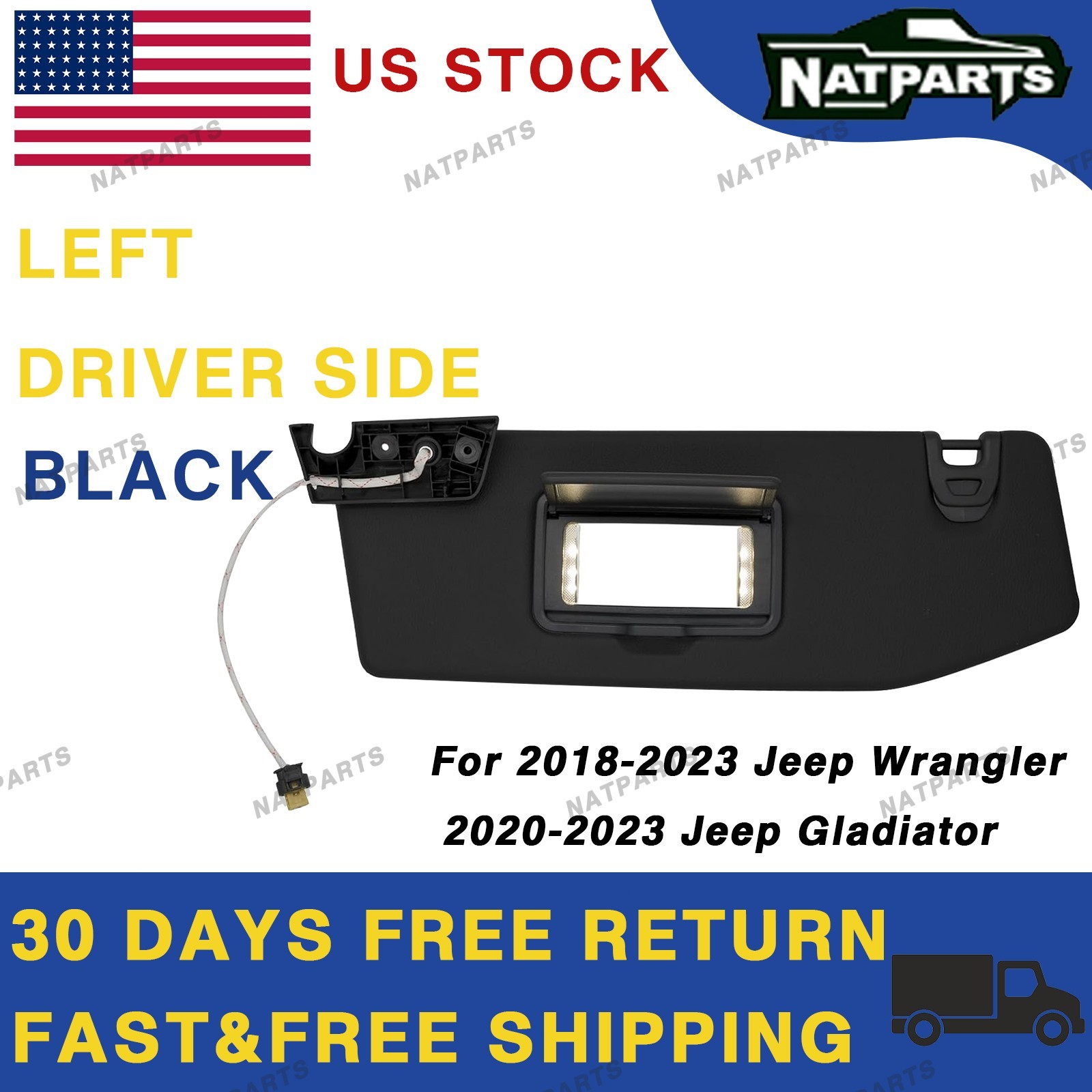 18-23 JeepWrangler 20-23 JeepGladiator Left Sun Visor W/Light Garage door opener 18-23 JeepWrangler 20-23 JeepGladiator Left Sun Visor W/Light Garage door opener