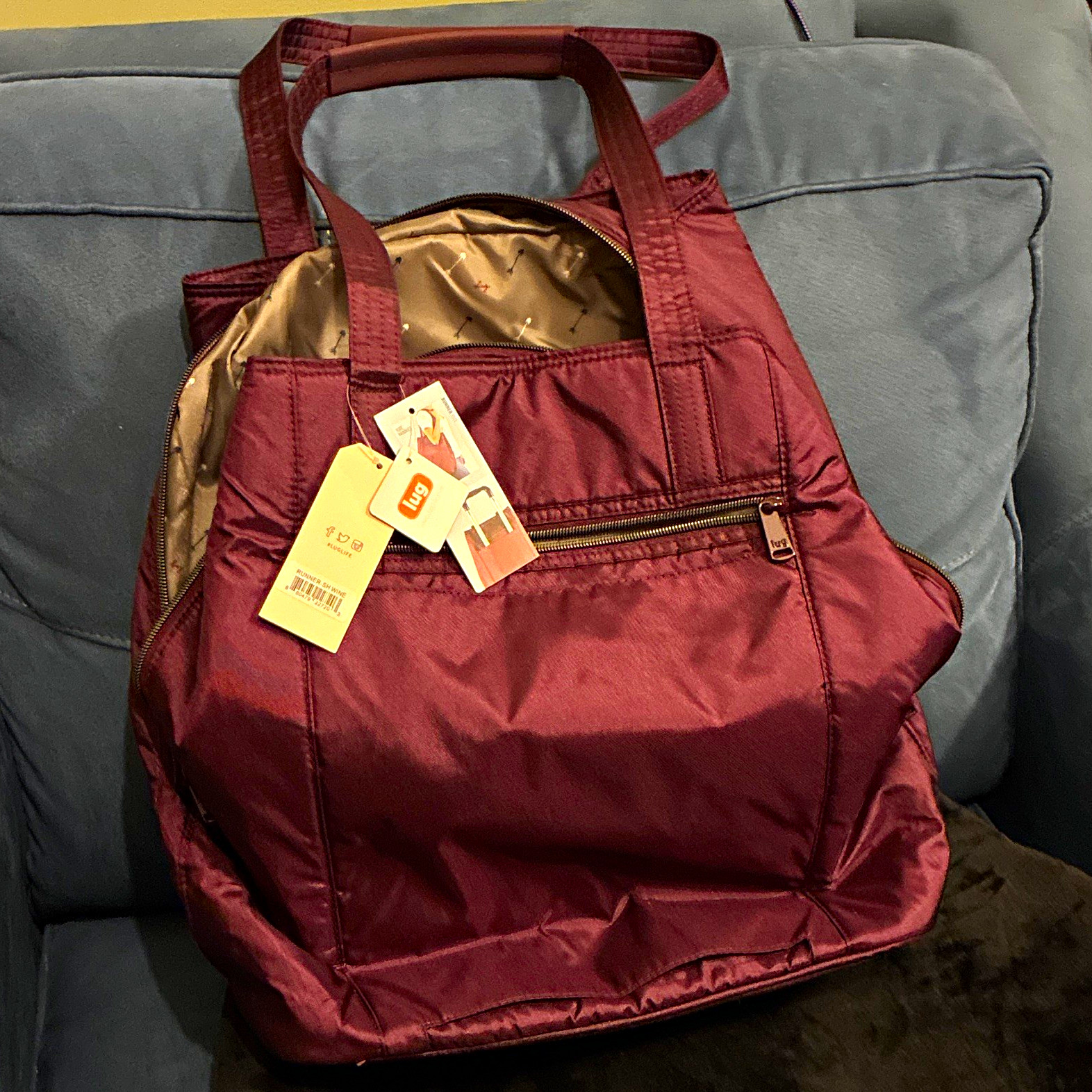 Lug Runner North South Tote Shimmer Wine Burgundy Large Travel Carry On NWT