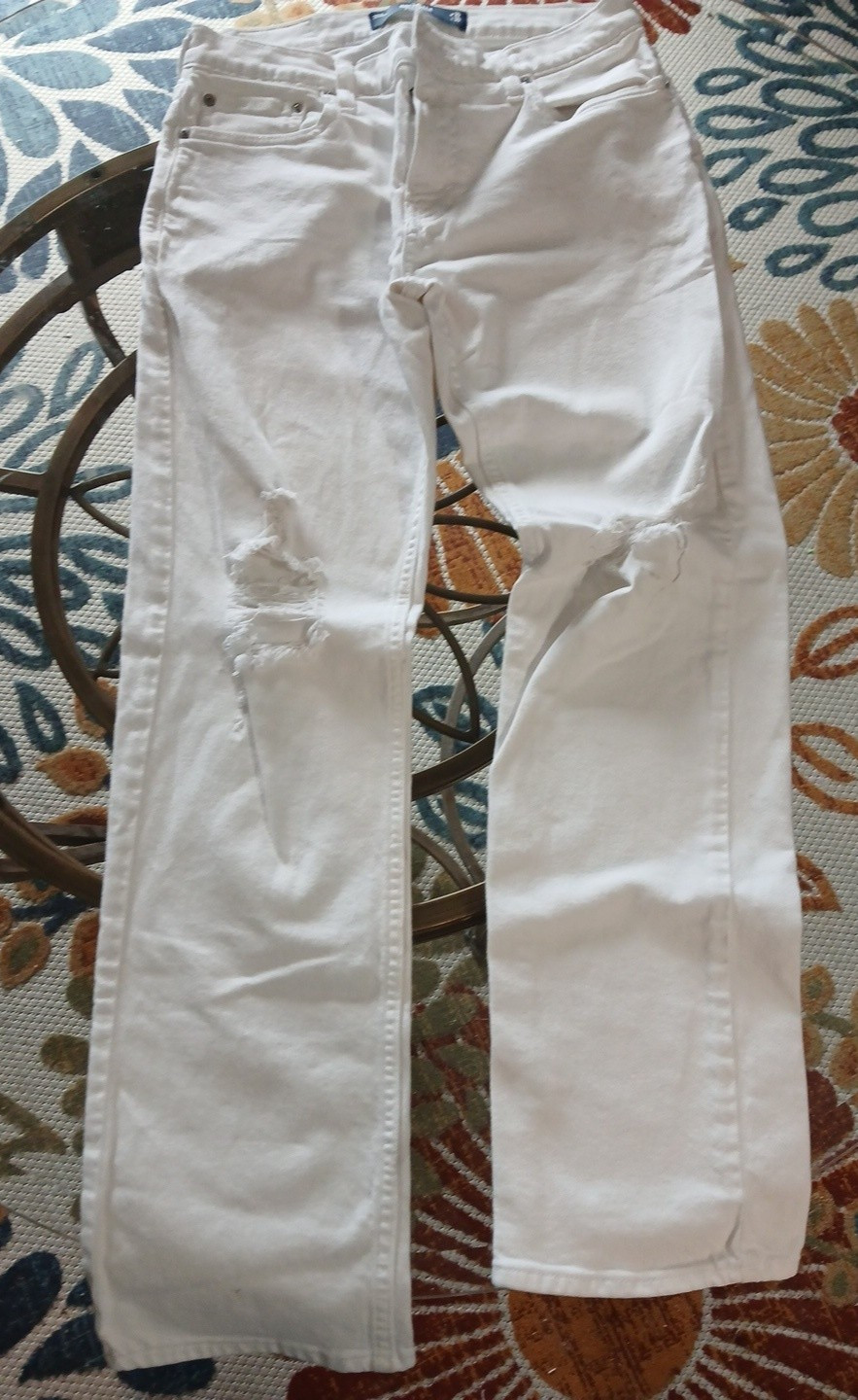 hollister epic flex distressed jeans women sz w30L30 slim straight white stretch