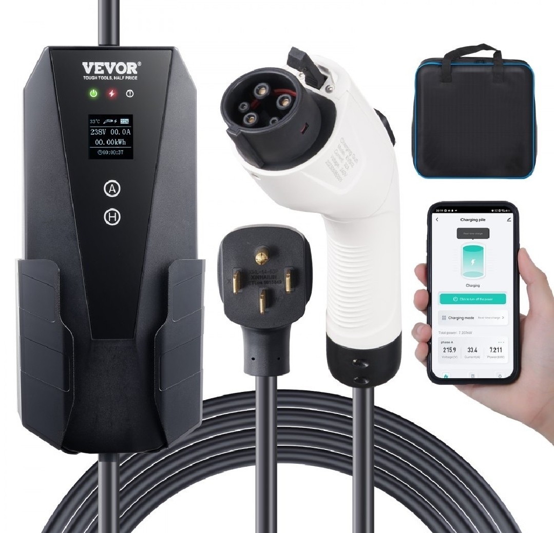 VEVOR Portable EV Charger EV Car Charging Cable 32Amp Level 2 Adjustable Current