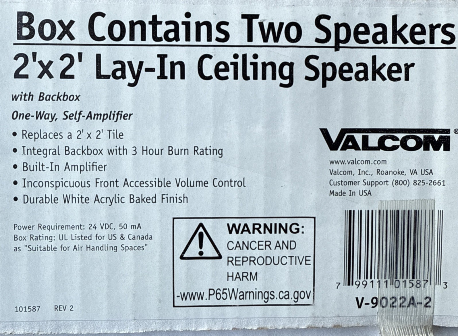 Valcom VECTLA-2 Lay-In Ceiling Speakers 2\'x2\' (with Backbox)