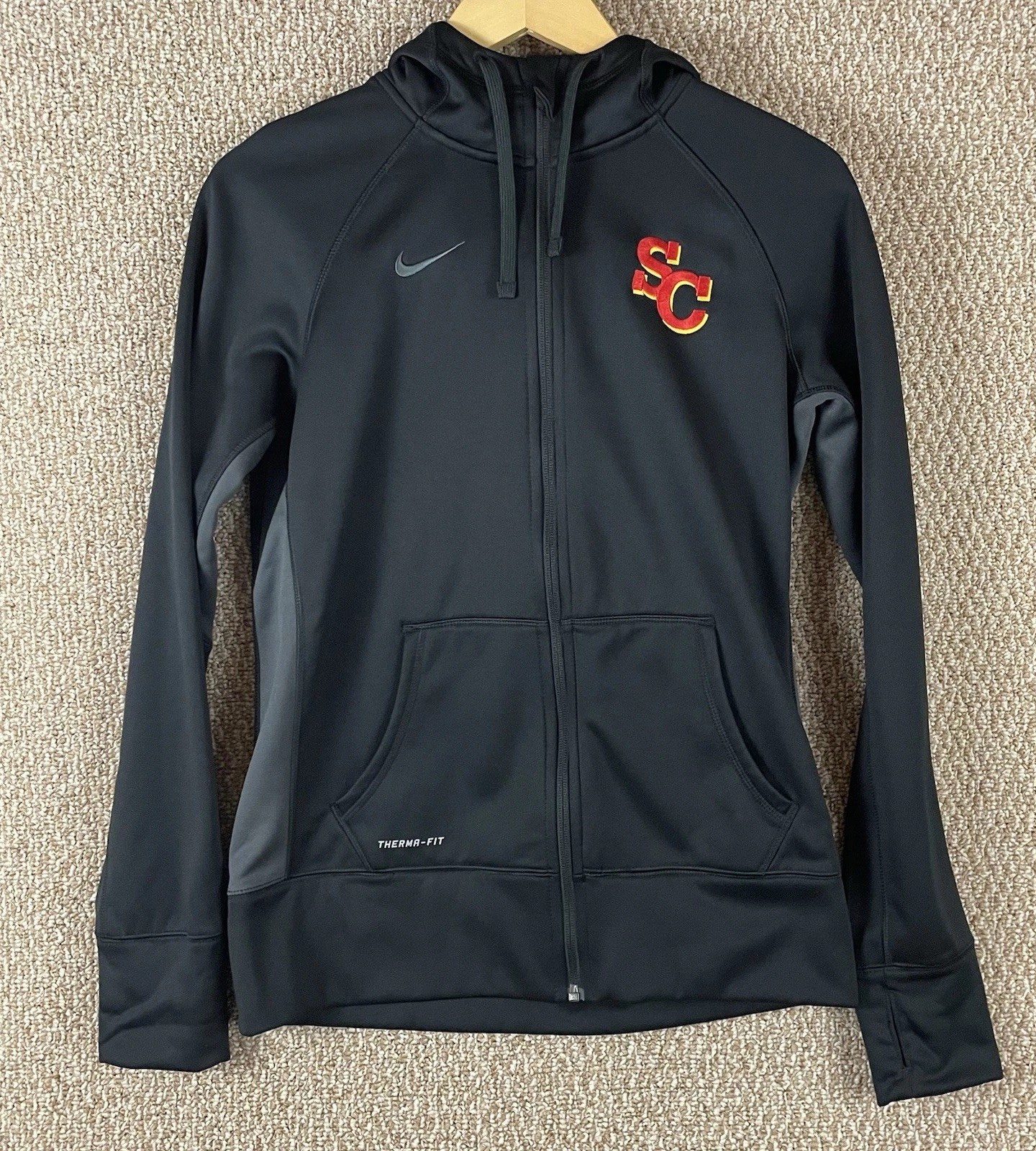Nike USC Jacket Hoodie Men’s Medium Therma Fit Black Full Zip Pockets F198
