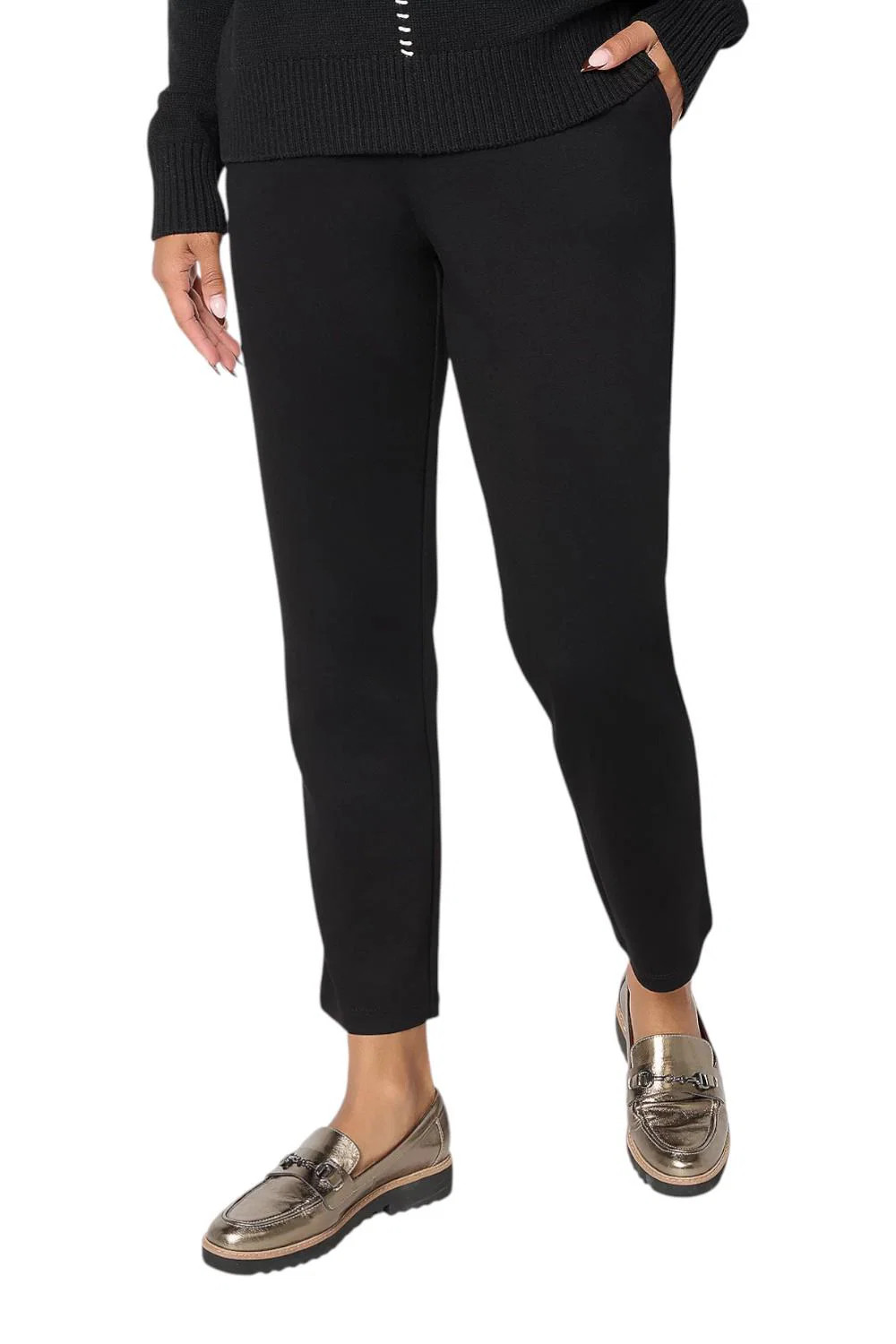 Susan Graver Women\'s Weekend Serene Knit Pull-on Ankle Pants Black