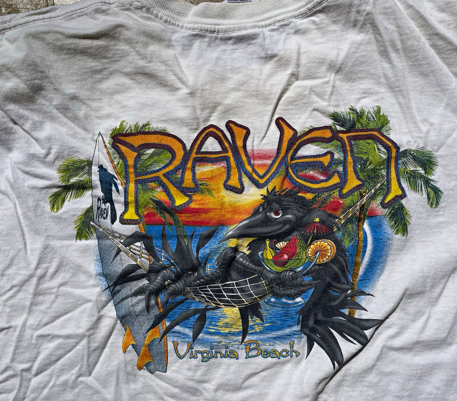 Vintage Raven 2XL White Cotton Crew Neck Short Sleeve Virginia Beach Graphic Tee Vintage Raven 2XL White Cotton Crew Neck Short Sleeve Virginia Beach Graphic Tee