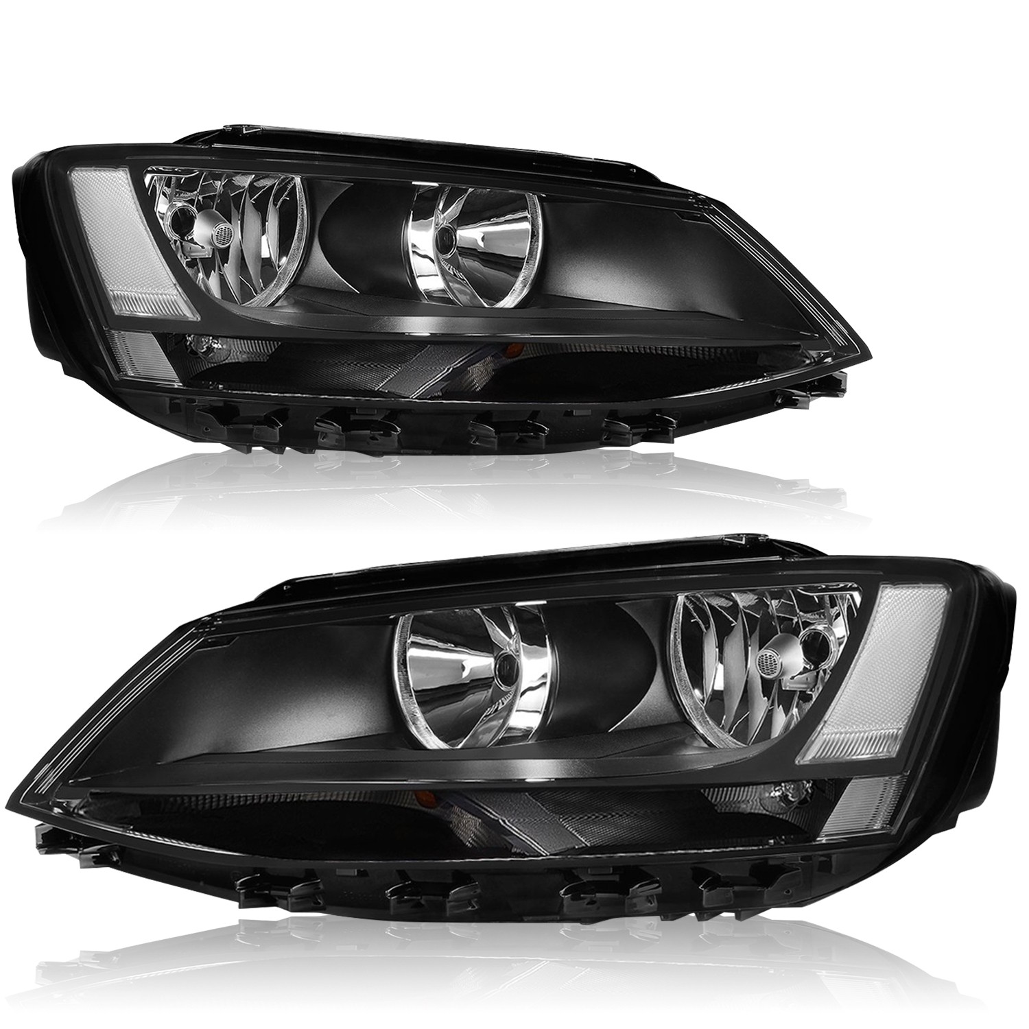 For 2011-2018 Volkswagen Jetta Driver and Passenger Black Headlights Pair 11-18
