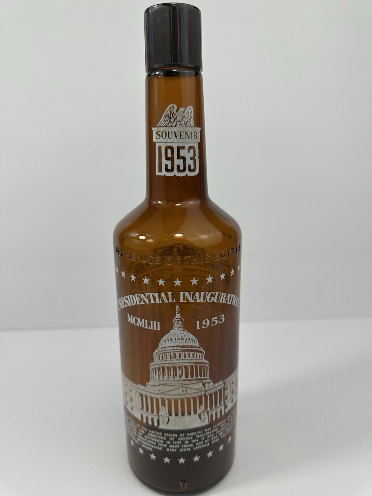 Vintage 1953 Eisenhower Presidential Inauguration Old Mr Boston Souvenir Bottle