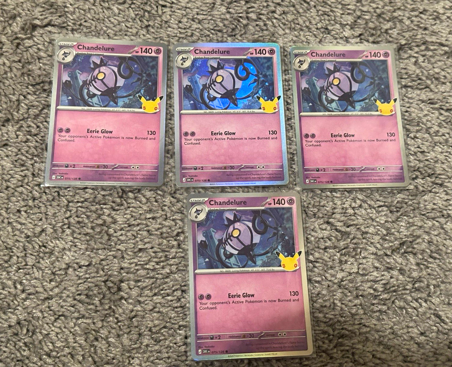Pokémon TCG Chandelure 075/128 – 30th Celebration – Holo  – Lot of 4