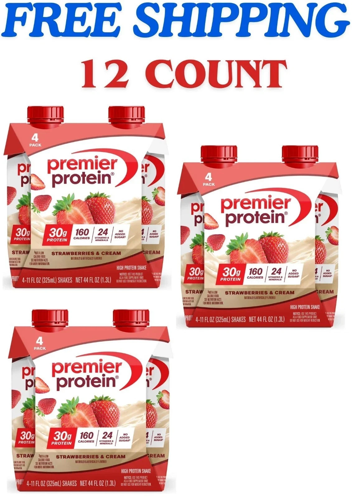 Premier Protein Shake, Strawberries & Cream, 30g Protein, 11 fl oz, 12 Ct Premier Protein Shake, Strawberries & Cream, 30g Protein, 11 fl oz, 12 Ct