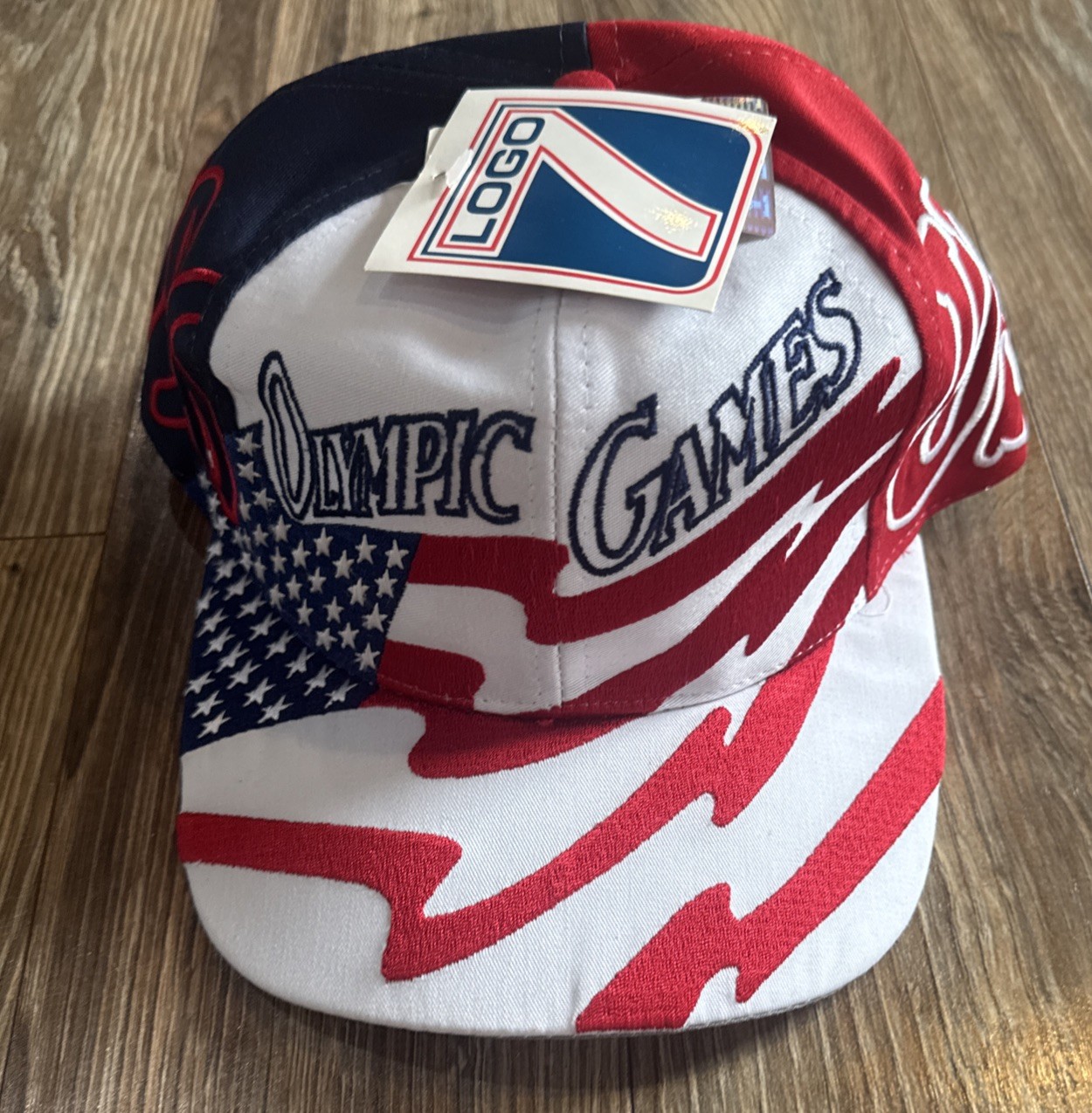 Vintage 1996 Olympics Snapback Hat American Flag Splash Logo 7 Atlanta 90s