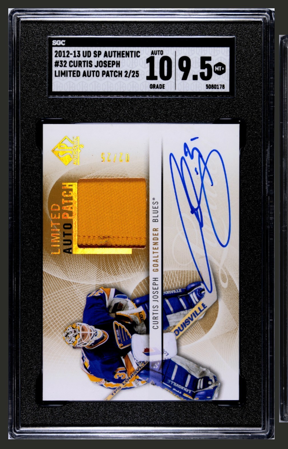 2012-13 Upper Deck SP - Curtis Joseph Gold Limited Patch Auto #/25 SGC 10/9.5 2012-13 Upper Deck SP - Curtis Joseph Gold Limited Patch Auto #/25 SGC 10/9.5