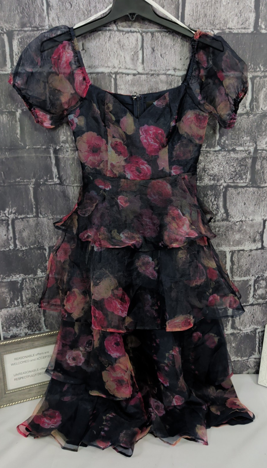 Lulus Oh-So Stunning Multicolor Floral Organza Tiered Midi Dress Size Small NWT