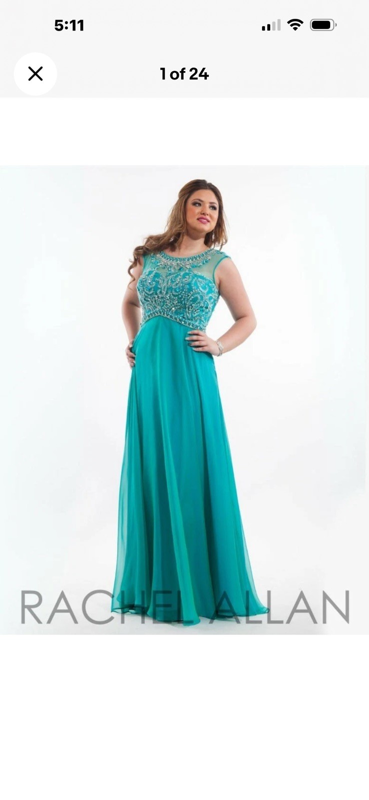 Rachel Allan 22w Prom Dress Teal Beaded Sequin Cap Sleeve Mesh Layered Maxi Long