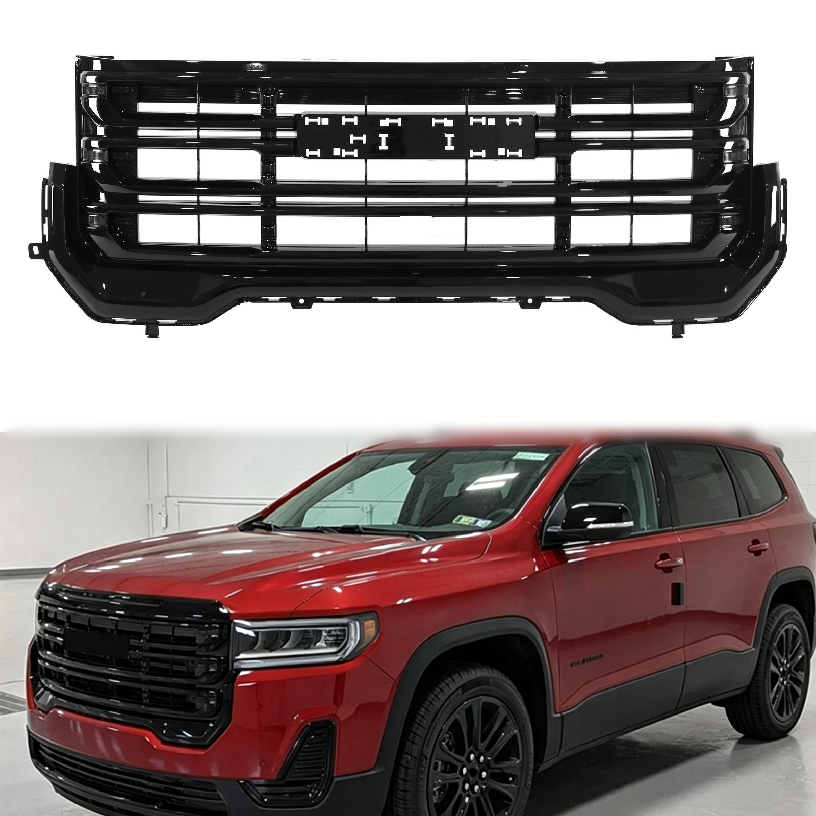 For GMC Acadia 2020 2021 2022 2023 Front Upper Bumper Mesh Grille  Glossy Black