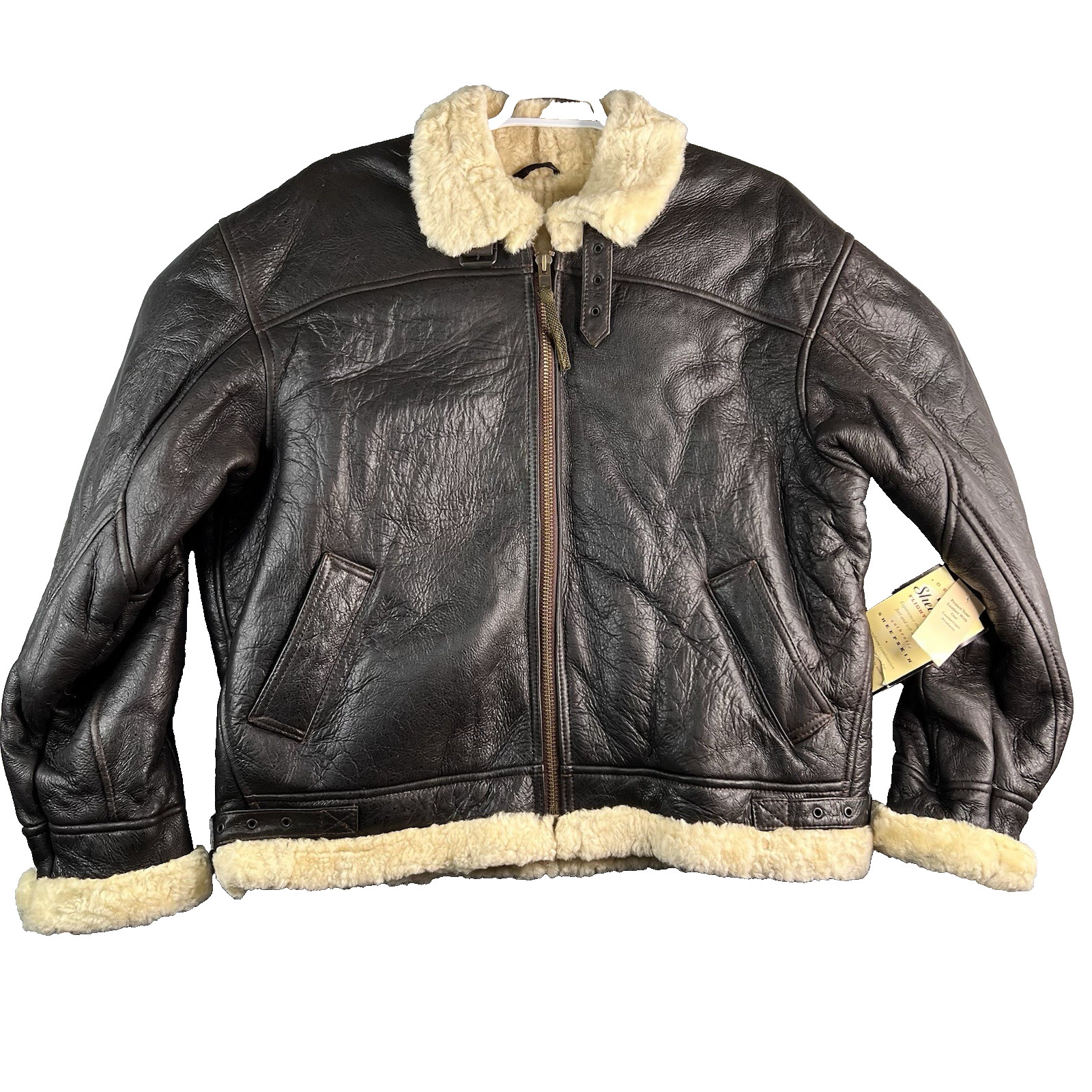 VTG Wilson Leather sheepskin Shearling Aviator jacket Flight pilot XL Brown $350