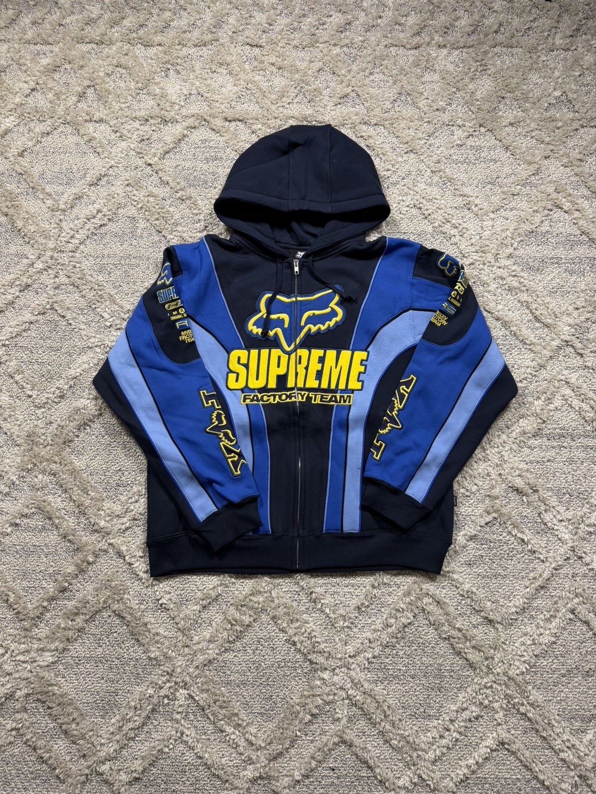 Supreme x Fox Racing Zip Hooded Sweatshirt Blue Size M