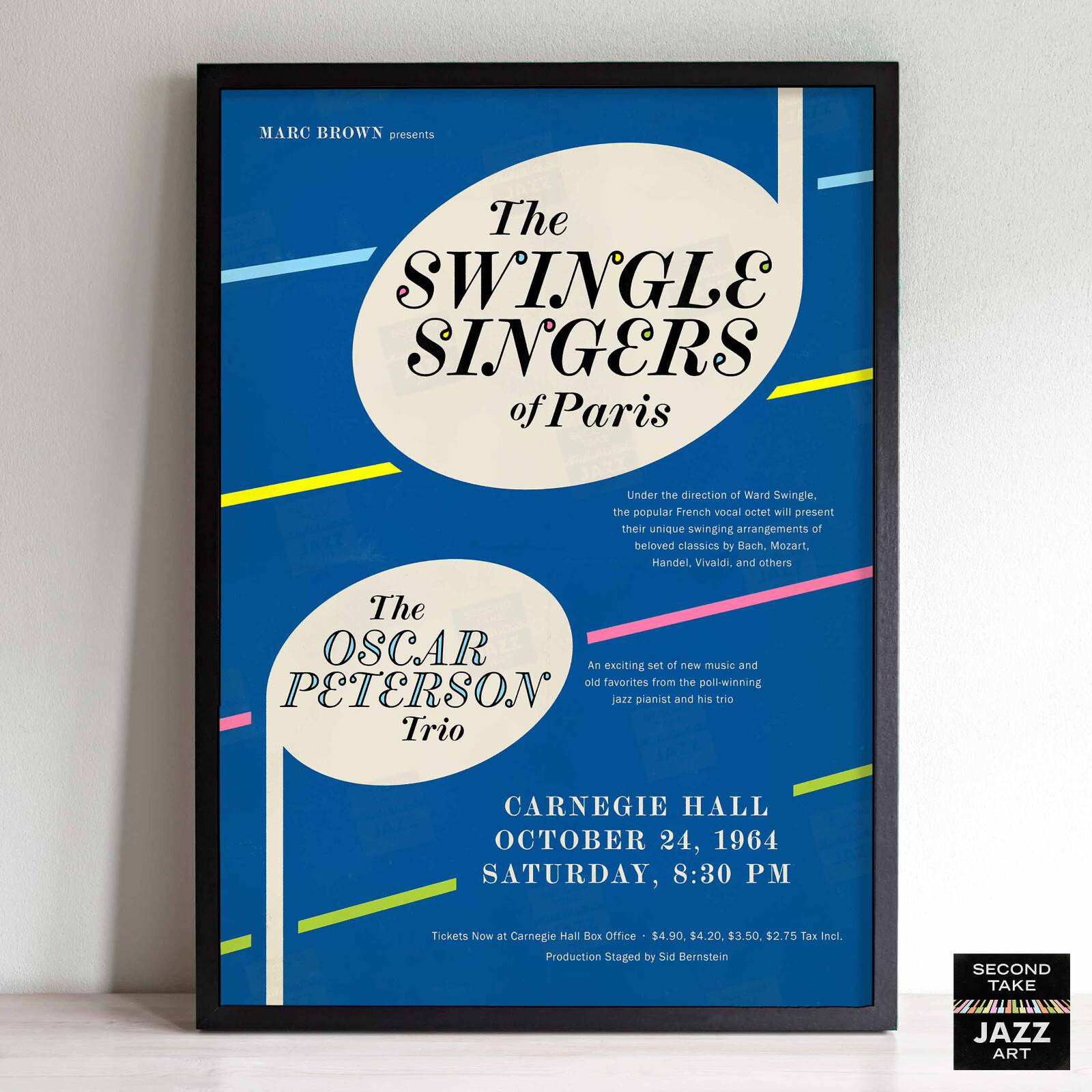 The Swingle Singers - Oscar Peterson Trio jazz poster - Carnegie Hall - 1964