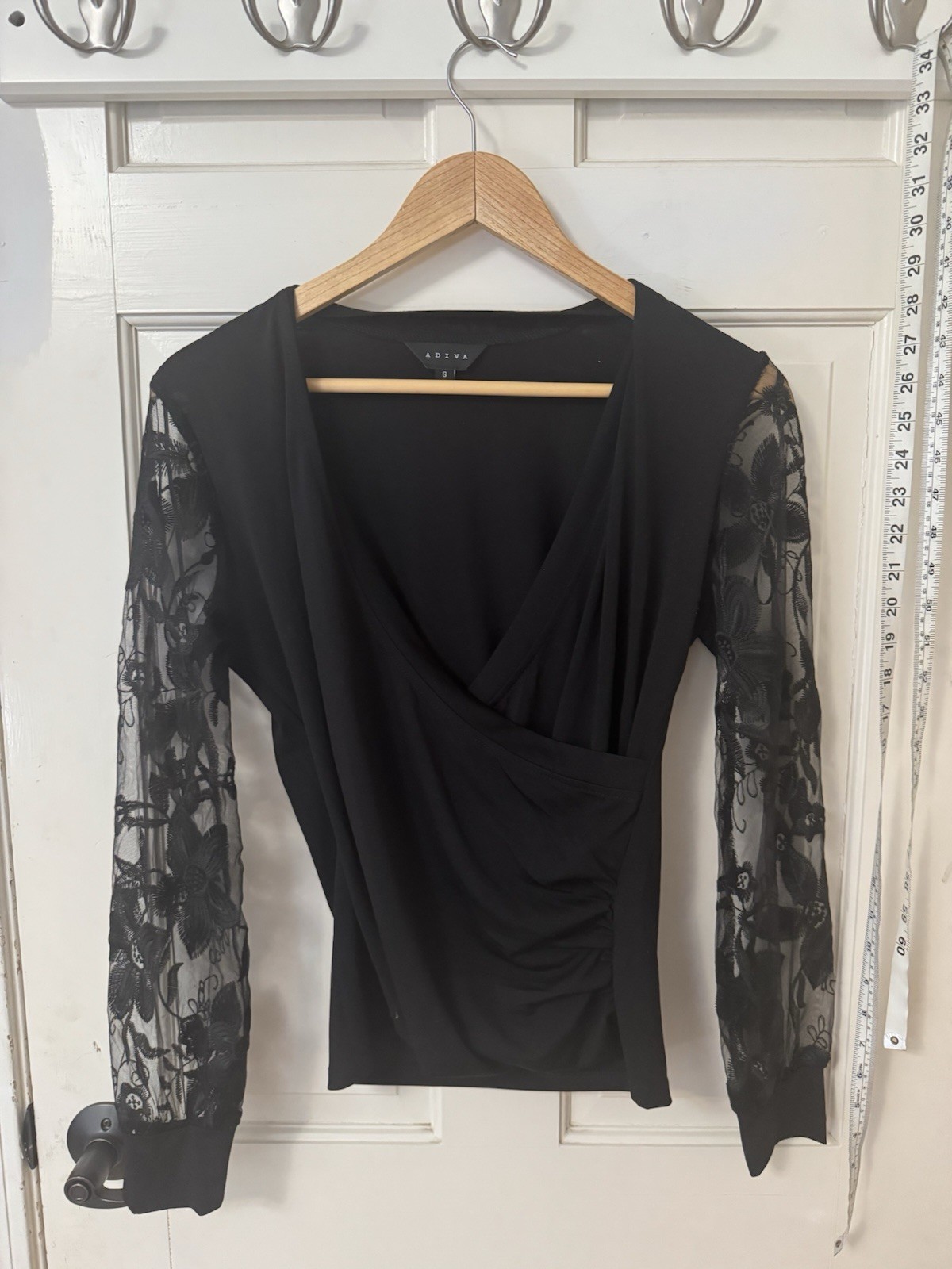 Adiva Black Lace Surplide Top Black Lace Floral Sheer Sleeves