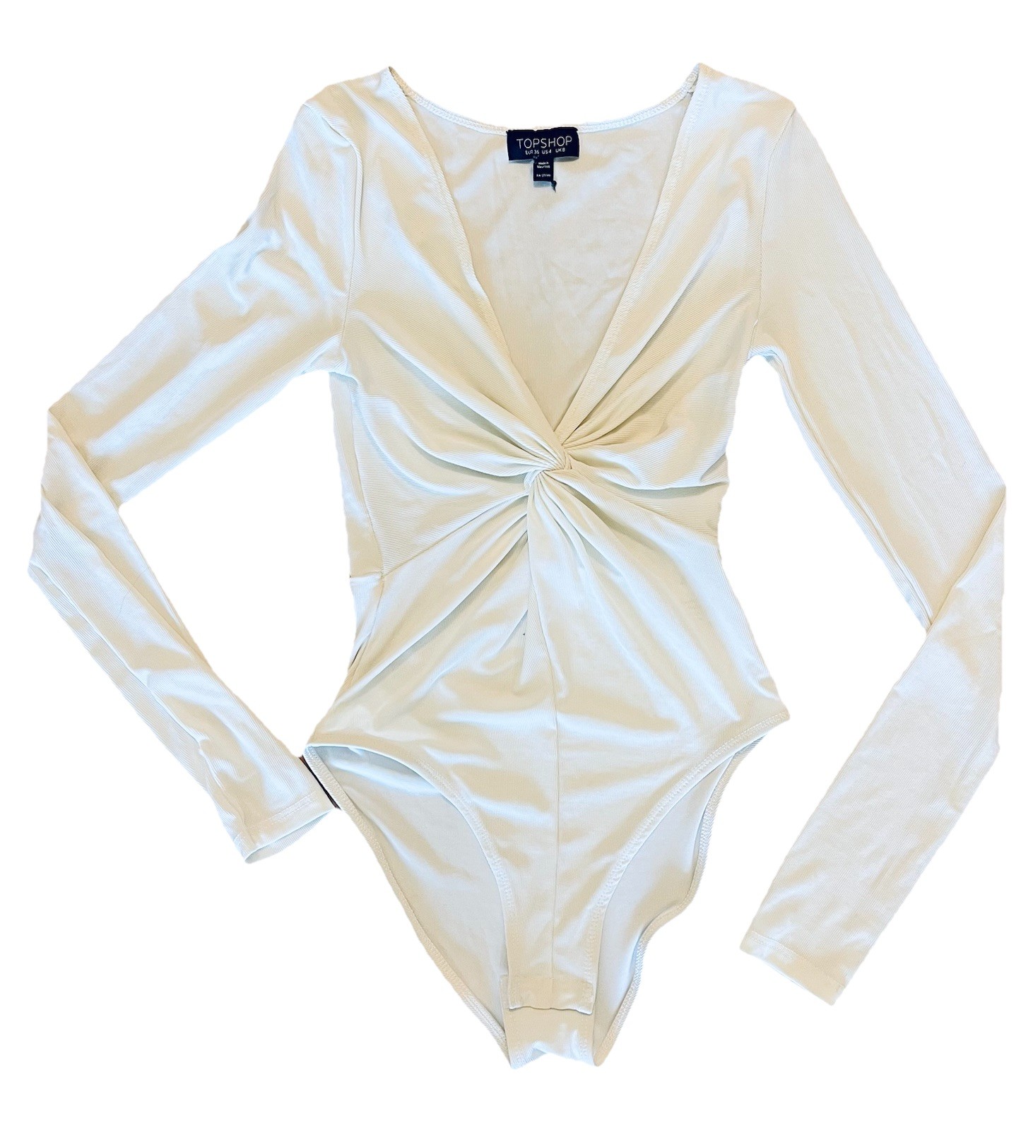 Topshop Women’s V-Neck Bodysuit Long Sleeve Ivory Size 4 /Small Topshop Women’s V-Neck Bodysuit Long Sleeve Ivory Size 4 /Small