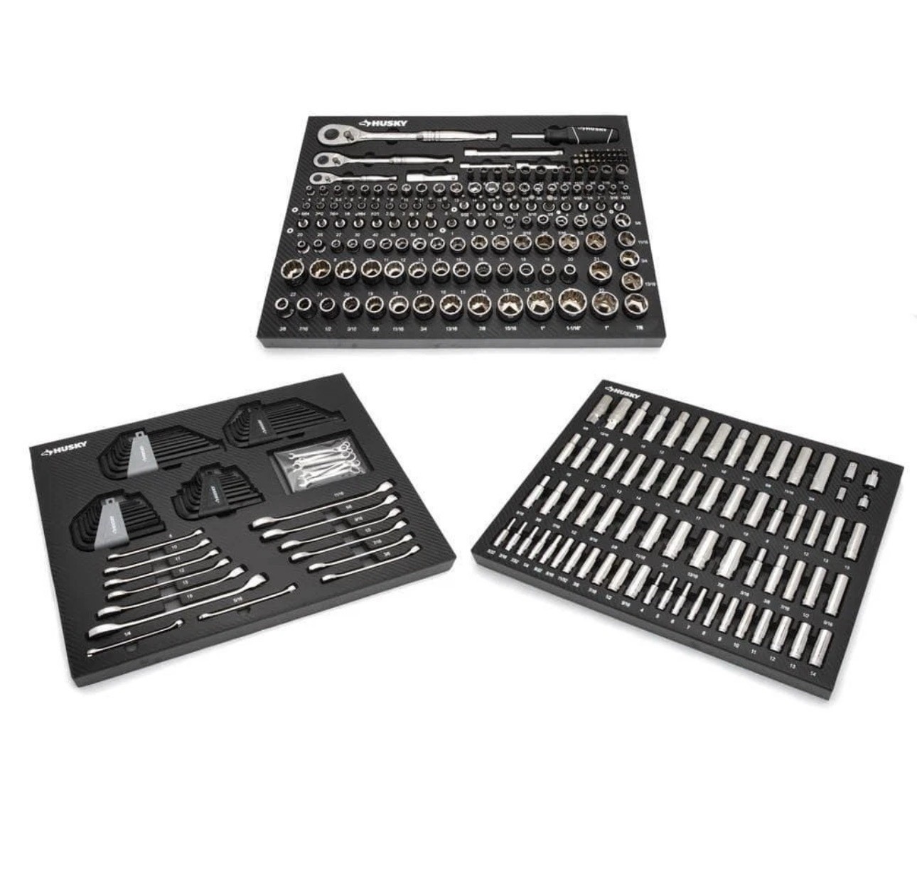 husky mechanics tool set portable eva foam trays (290-piece)