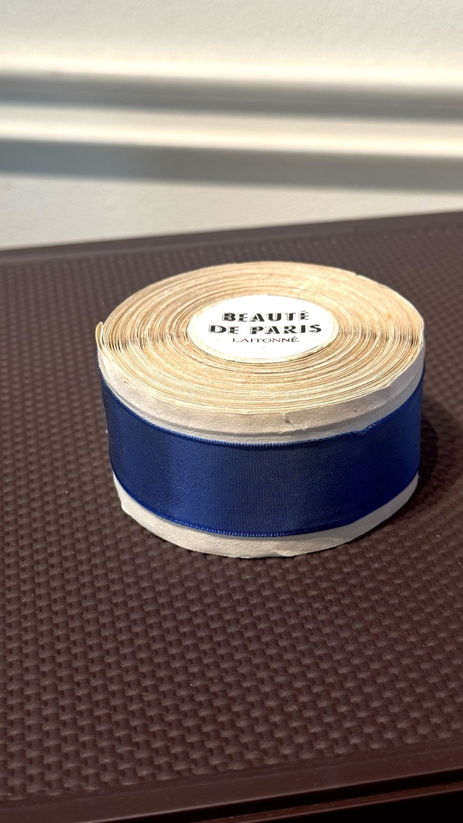 Vintage French Beaute de Paris Rayon Ribbon Blue Flash 25M Original Spool France
