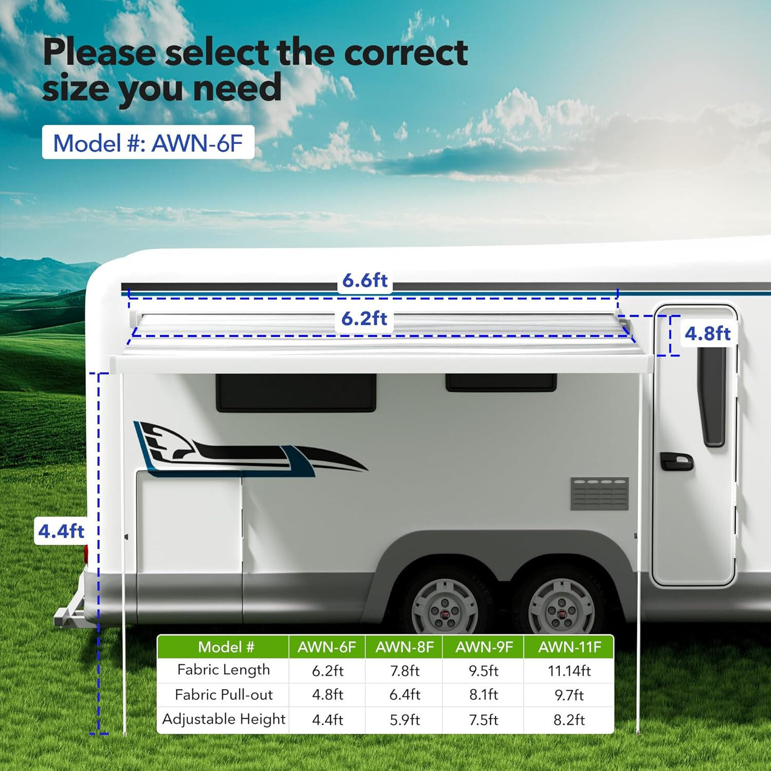 HBN RV Awning Retractable Camper Awning, White Aluminium, Vehicle Awning For Car