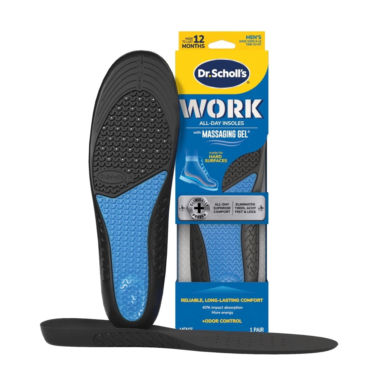 Dr Scholls Insoles Men WORK Massaging Gel Full Shoe Insole Sz 8-14 (1 pair) Dr Scholls Insoles Men WORK Massaging Gel Full Shoe Insole Sz 8-14 (1 pair)