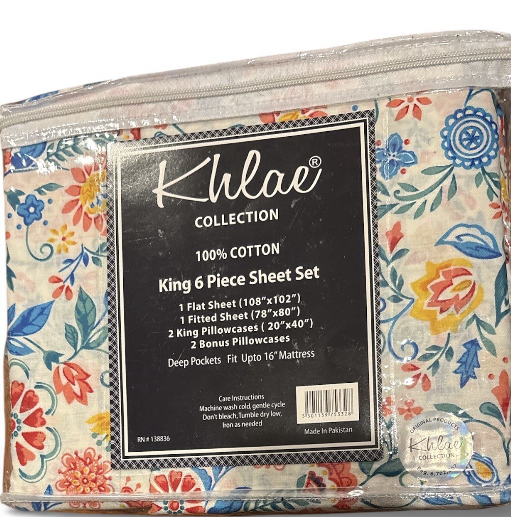 Khlae Collection 100% Cotton 6 Pieces Sheet Set 800 Count King Size New