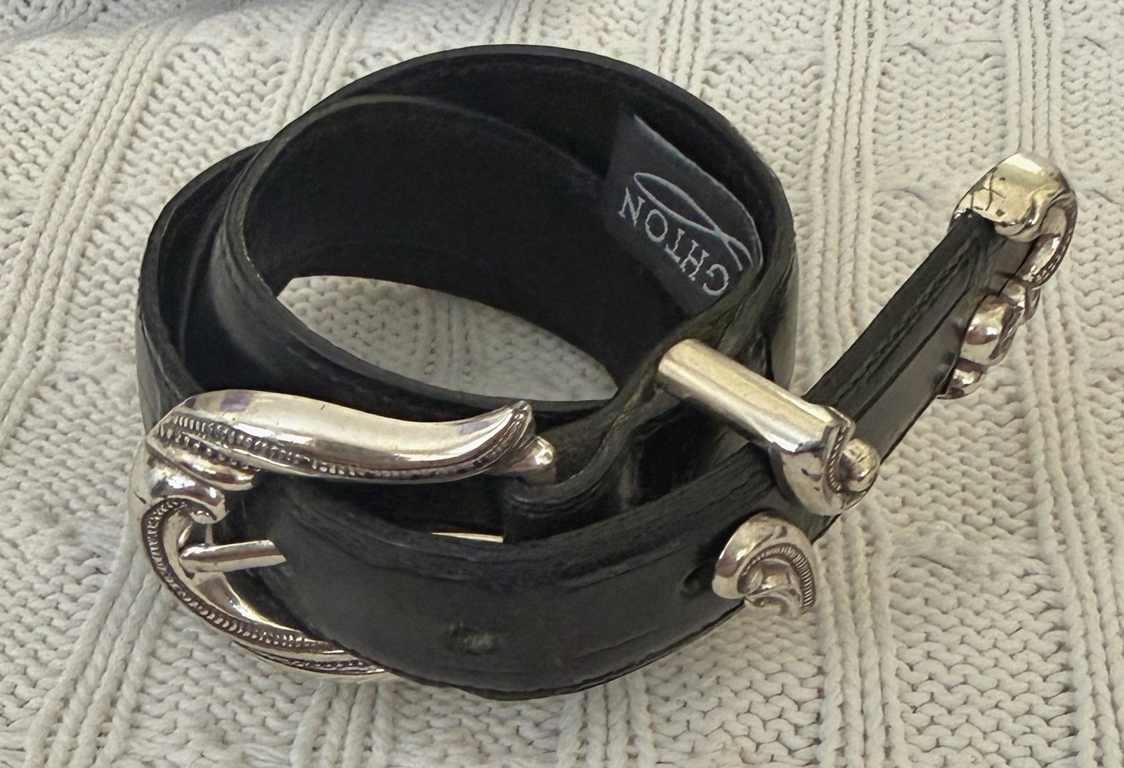 VINTAGE   Brighton Women’s Womens Black Croc Belt S 24503 Silvertone Buckle