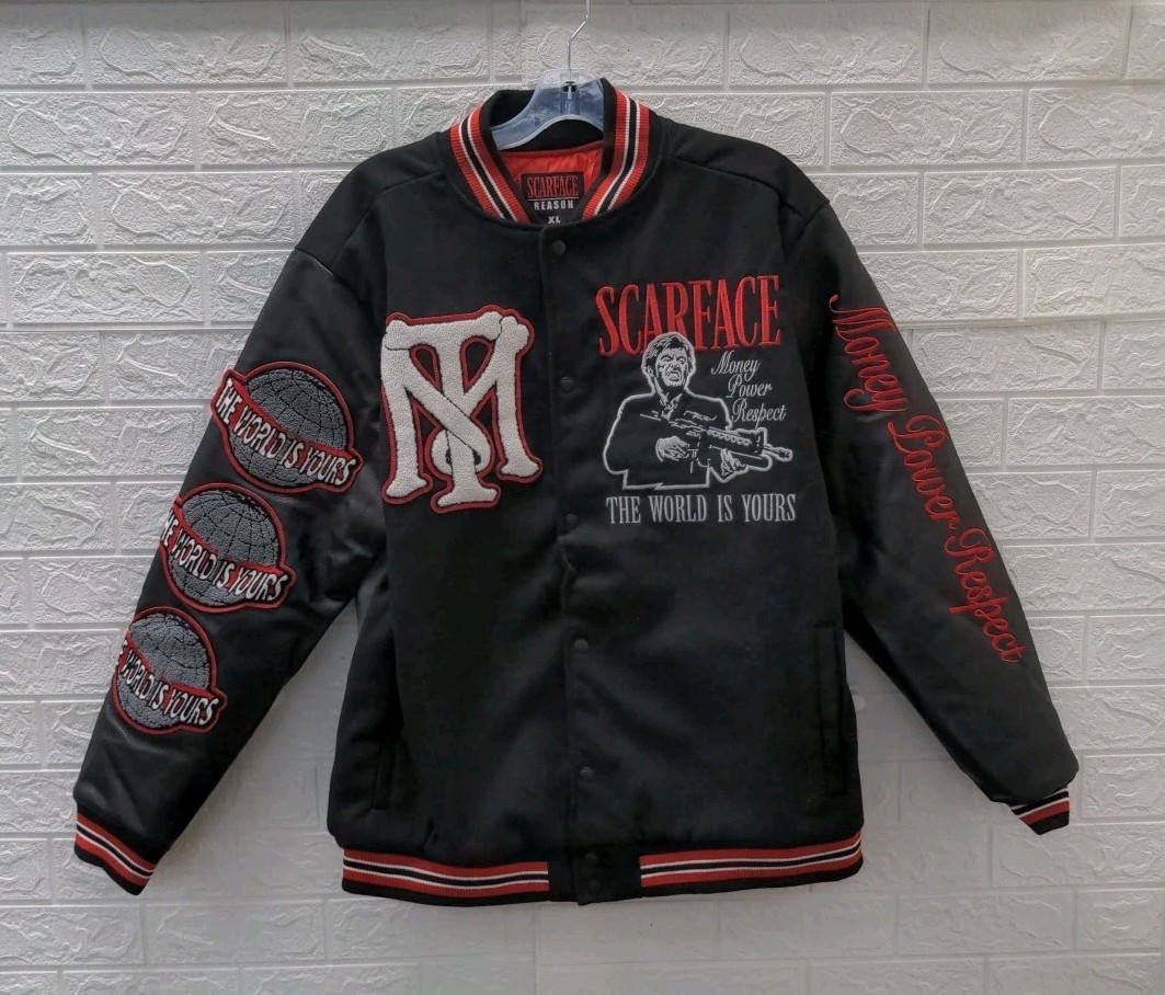New Reason Scarface The World Varsity Jacket Black/Red Size XL