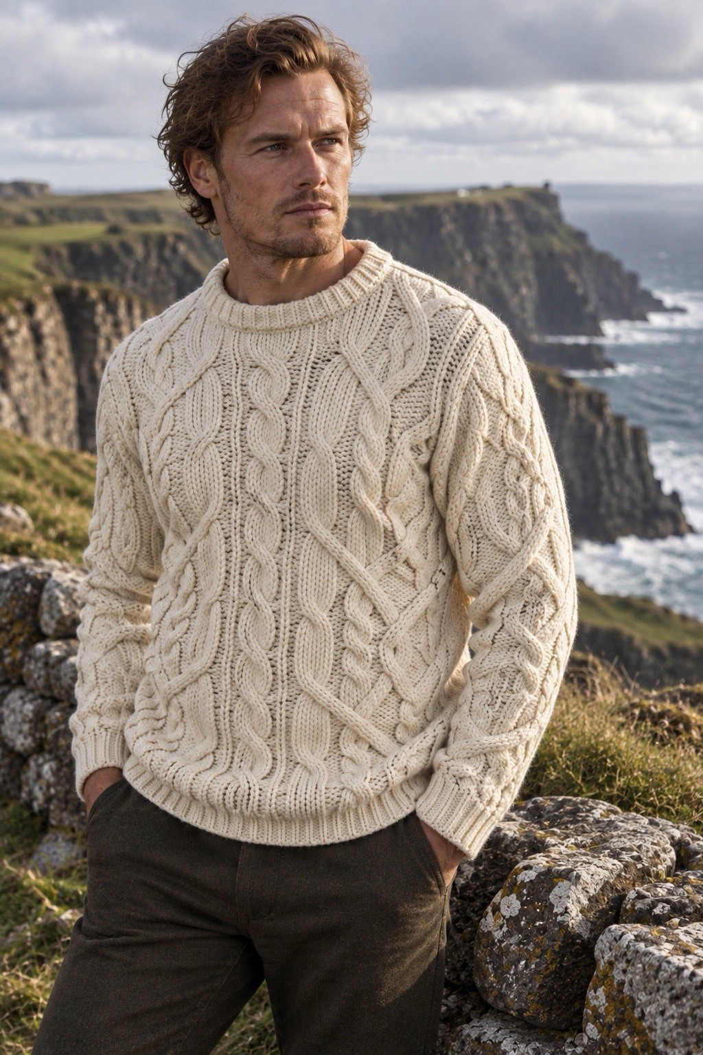 Doogan Donegal Sweater M Aran Made In Ireland 100% New Wool Irish Fisherman Knit