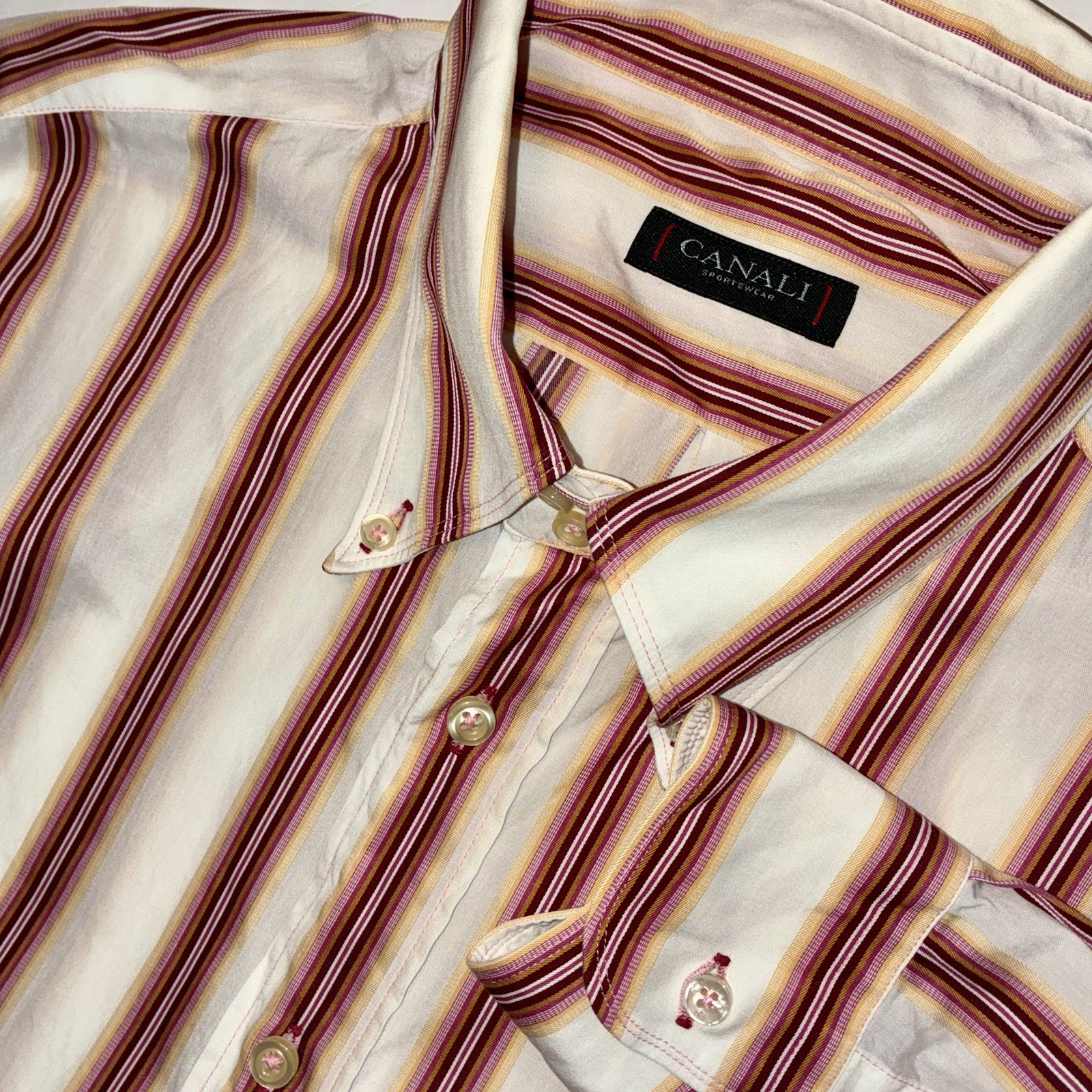 VTG Y2K CANALI Sportswear Made In ITALY Striped Cotton ButtonDown Mens•XL Shirt VTG Y2K CANALI Sportswear Made In ITALY Striped Cotton ButtonDown Mens•XL Shirt