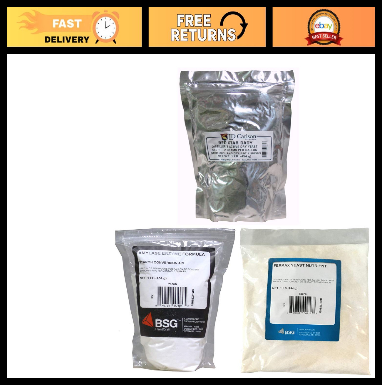 1 lb Amylase Enzyme & Distillers Yeast with Fermax Nutrient for Brewing