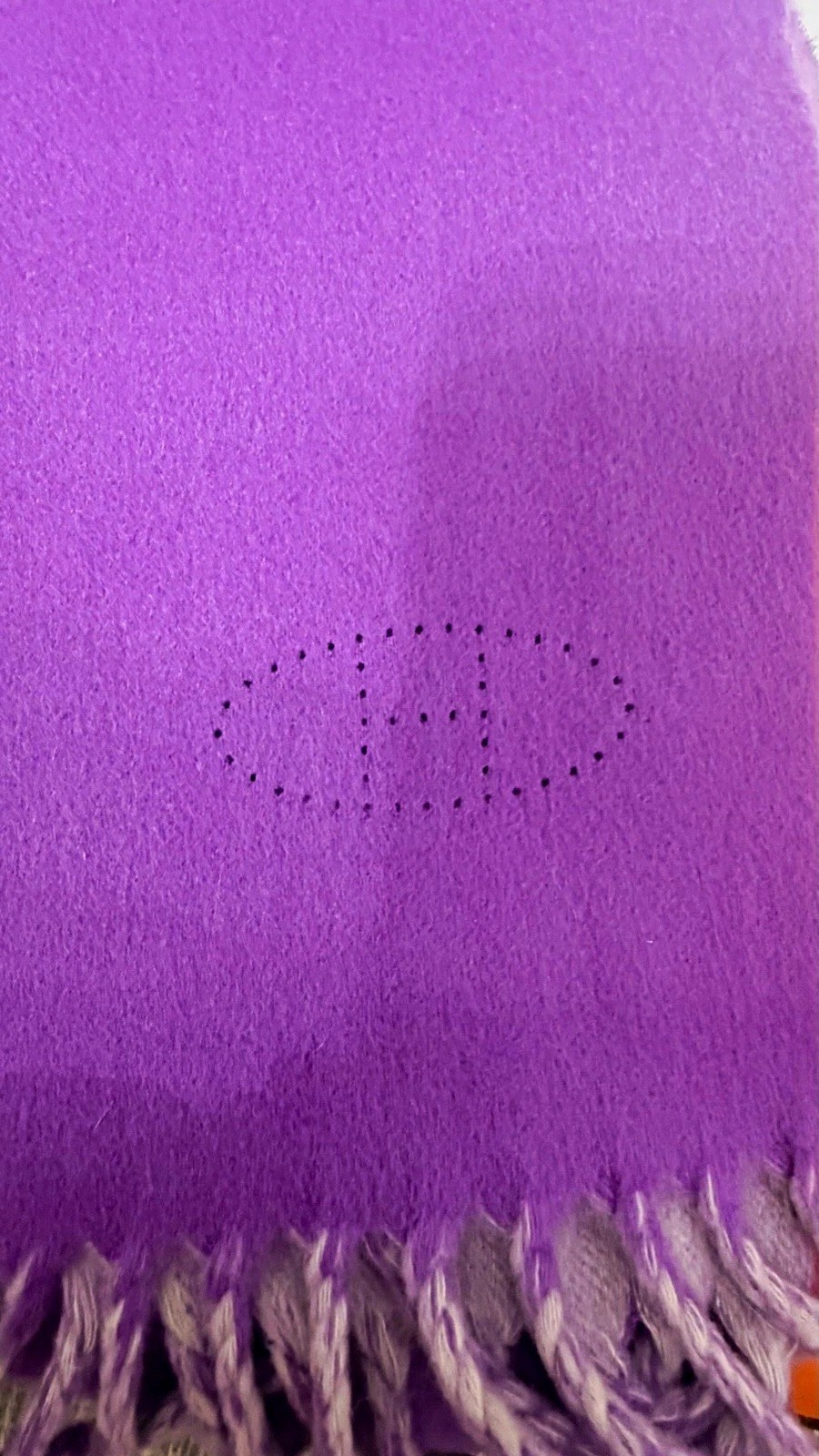 Hermès Paris Purple Lilac Reversible Cashmere Scarf Perforated H Fringe